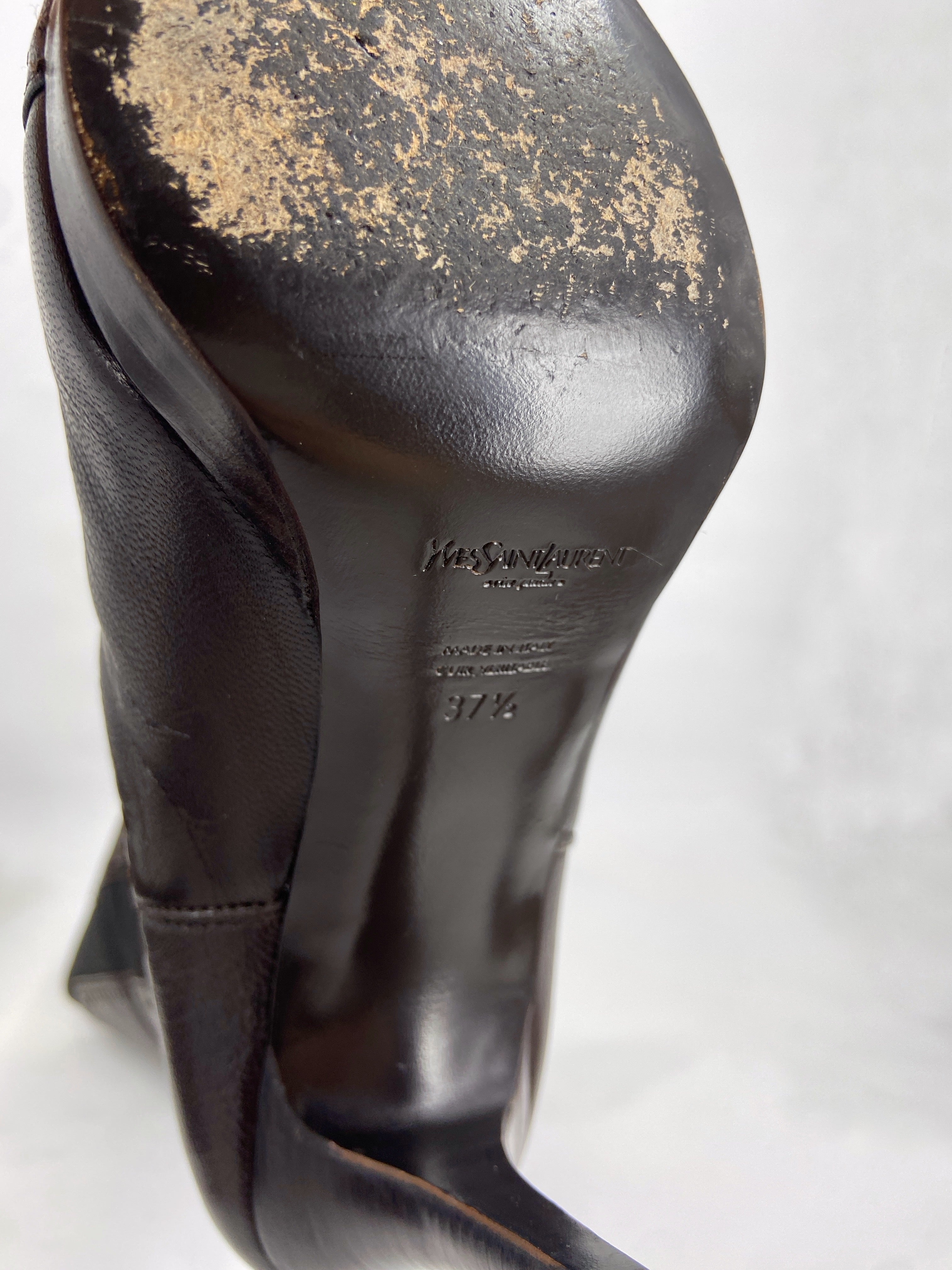Yves Saint Laurent Rive Gauche Tom Ford Shearling Brown Heeled Stiletto Long Boots 37.5 - 7