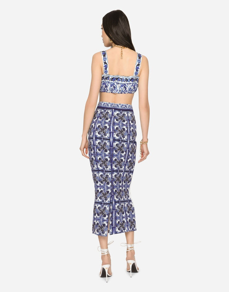 Majolica-print charmeuse calf-length 스커트 2