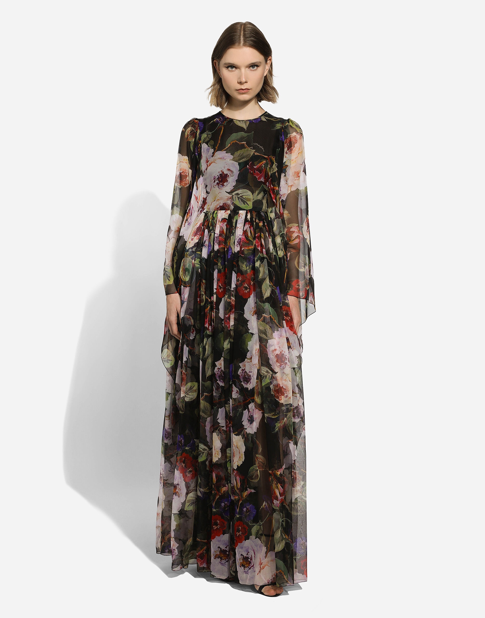 Long chiffon dress with rose garden print - 2
