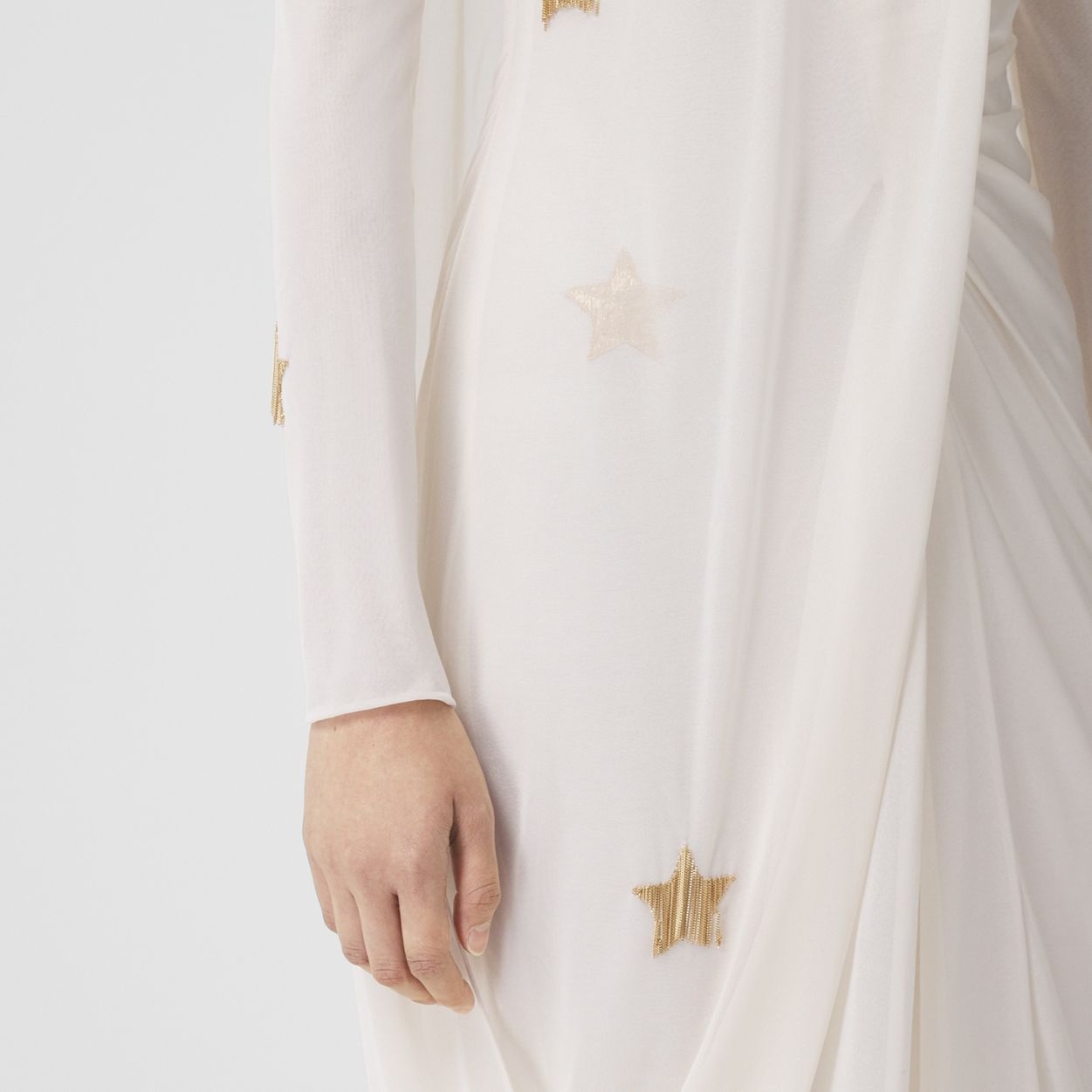 Long-sleeve Star Motif Gathered Silk Viscose Dress - 4