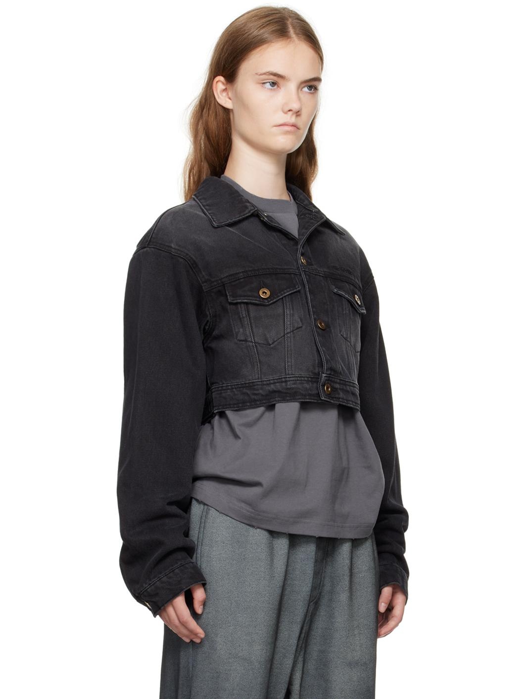Black Cropped Denim Jacket - 2