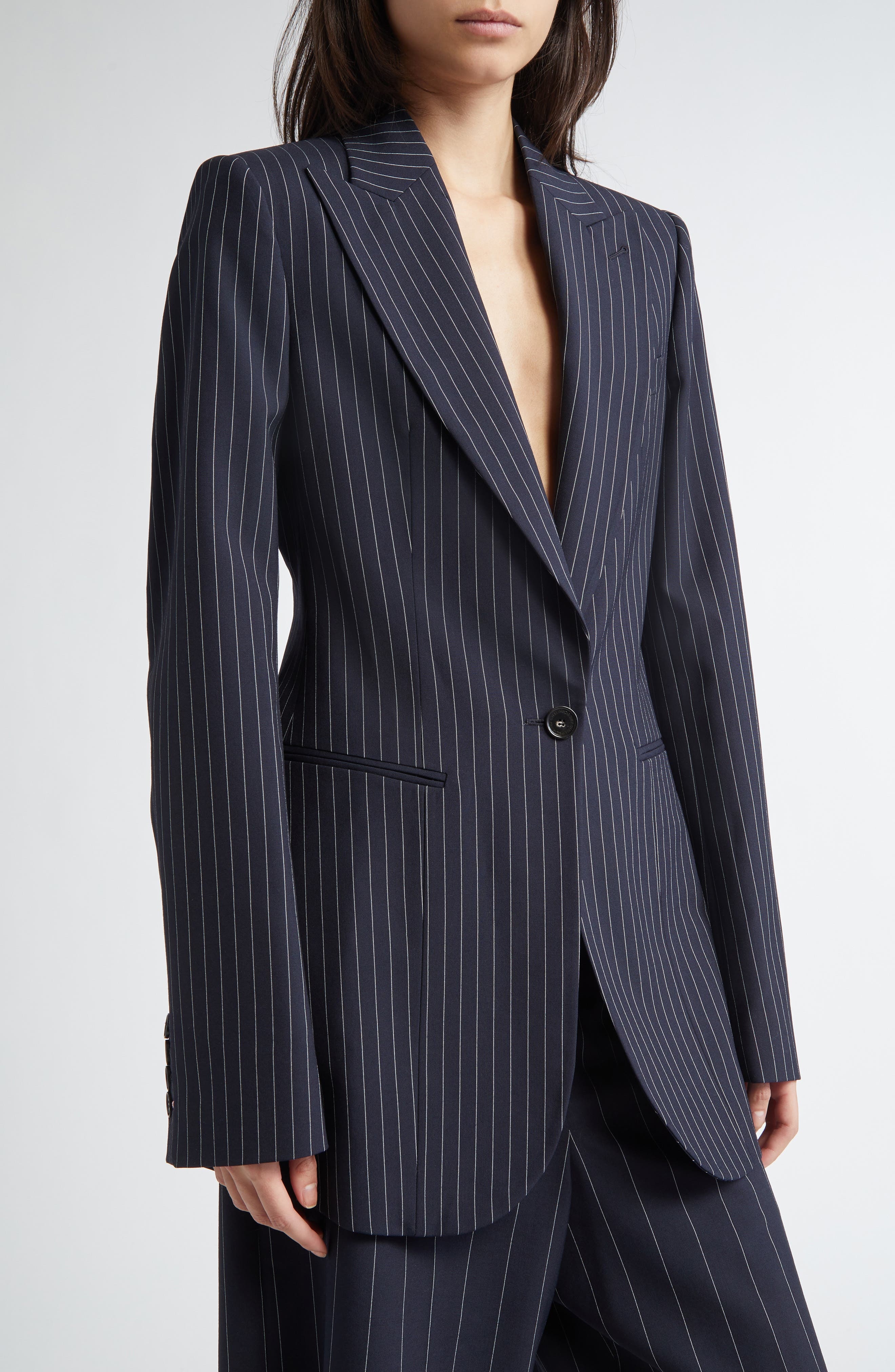Stella McCartney Pinstripe Wool One-Button Blazer in Ink at Nordstrom - 5