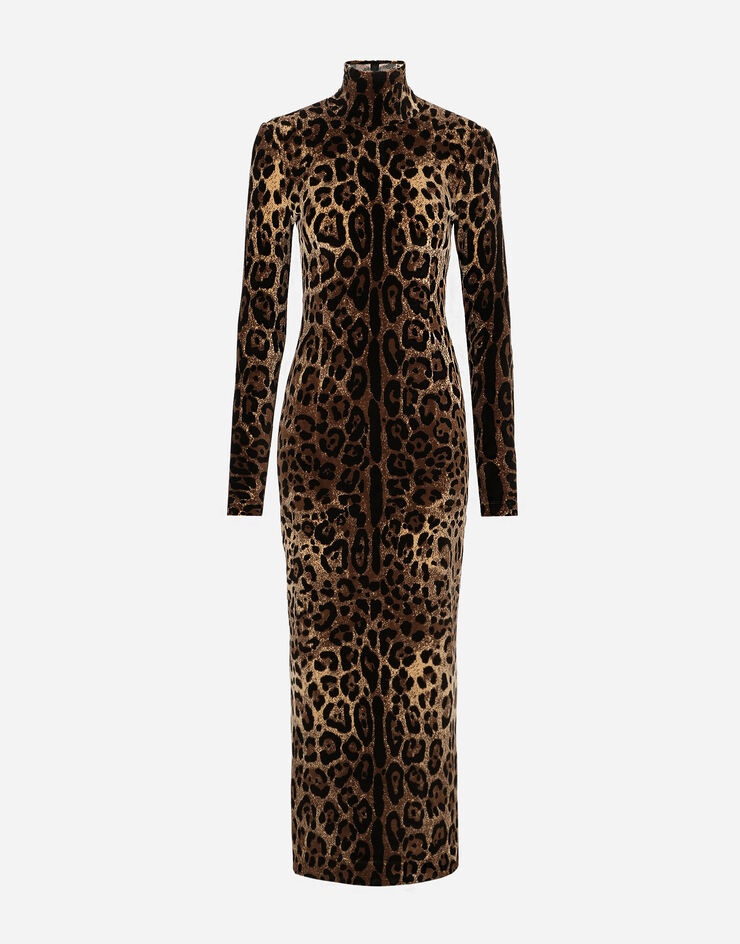 Long chenille dress with jacquard leopard design - 1