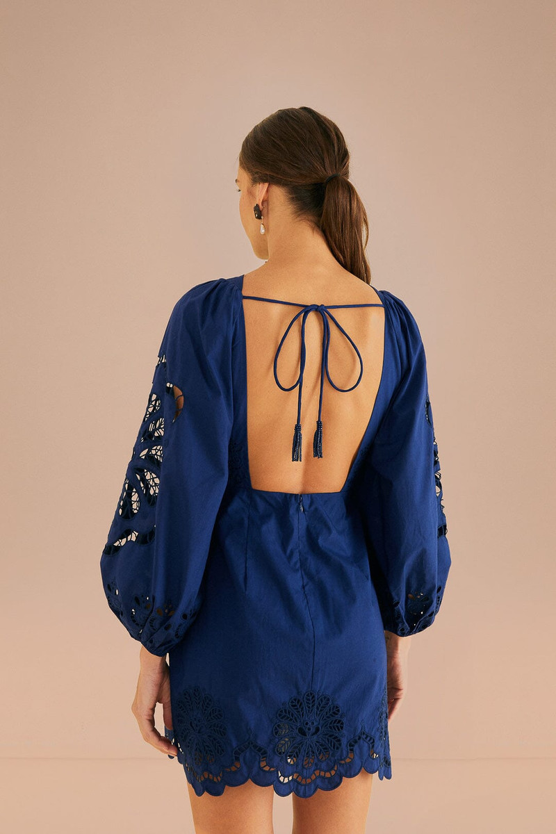 Navy Blue Flowery Richelieu Mini Dress 4