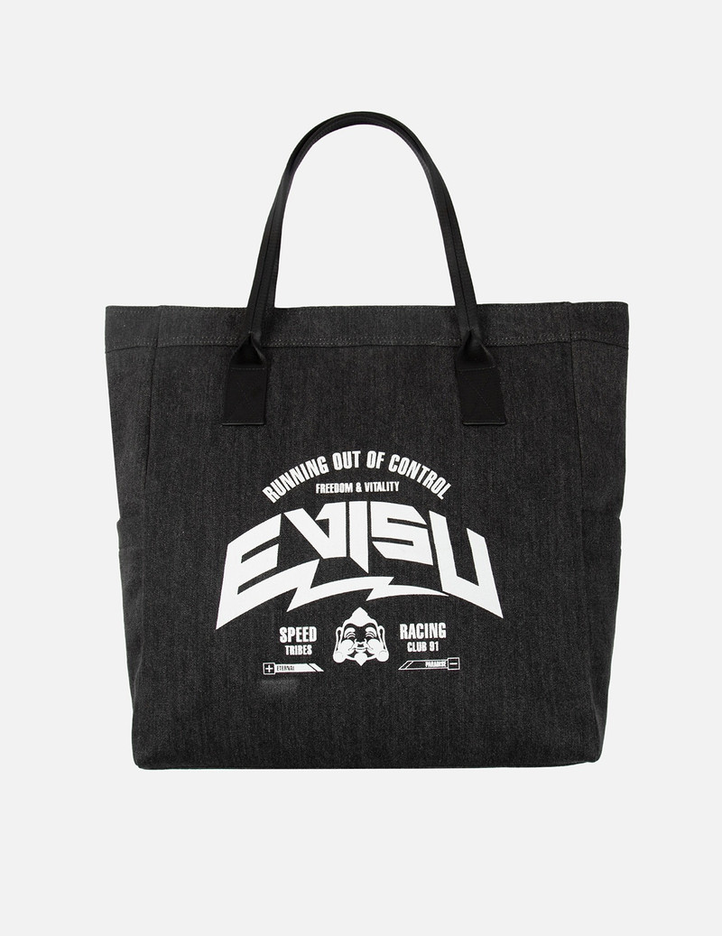 AUTO-RACING STYLE LOGO PRINT DENIM TOTE BAG 1