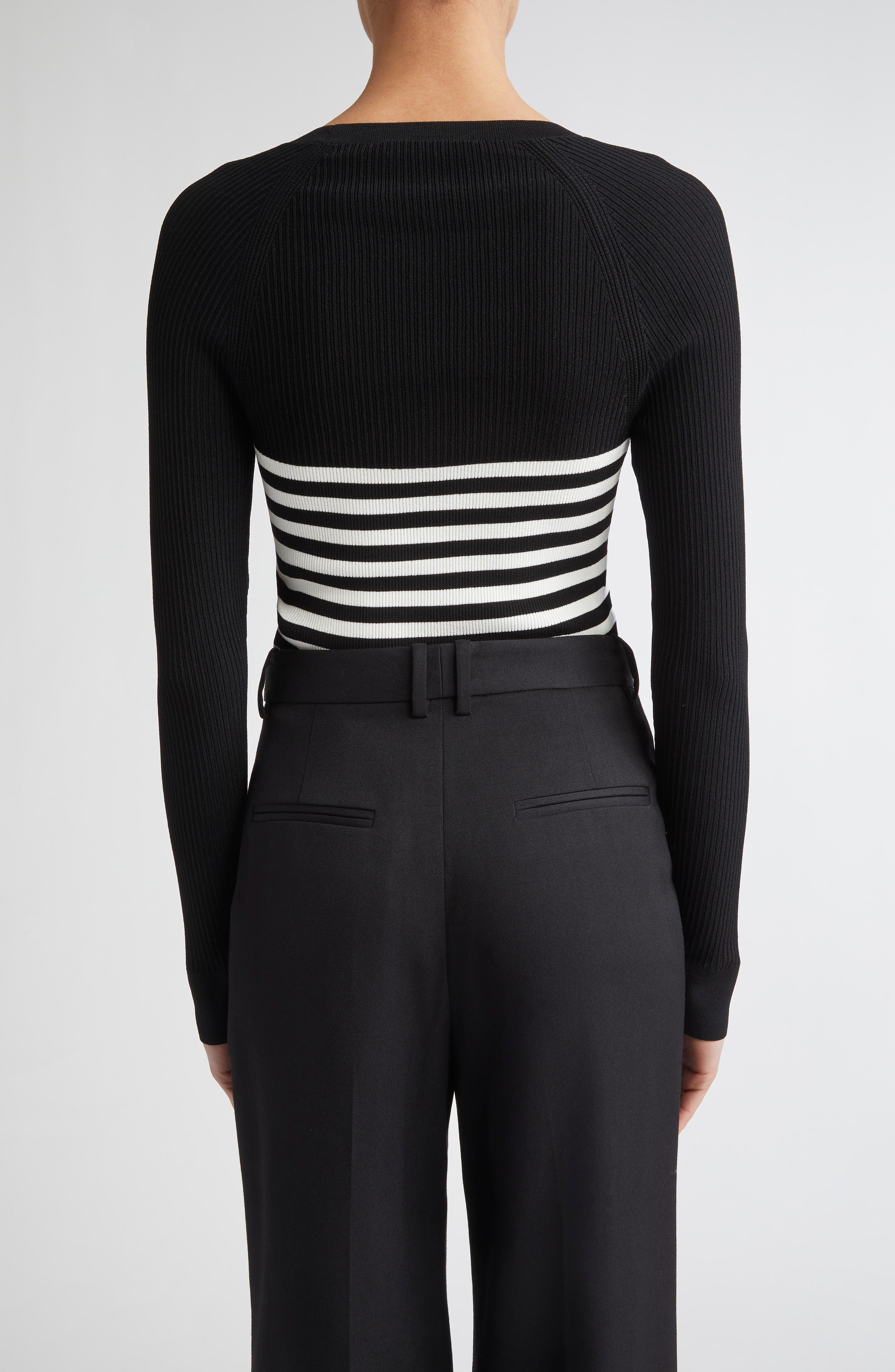 Max Mara Braies Stripe Bodice Rib Sweater in Black at Nordstrom - 2