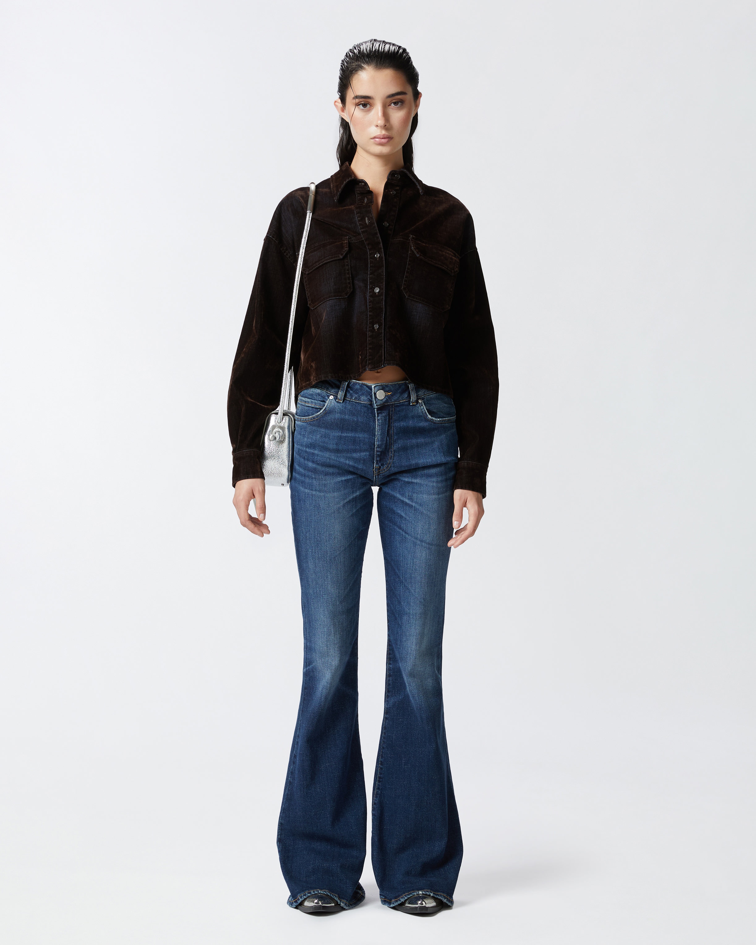 DARK BLUE WIDE FLARED JEANS - 2