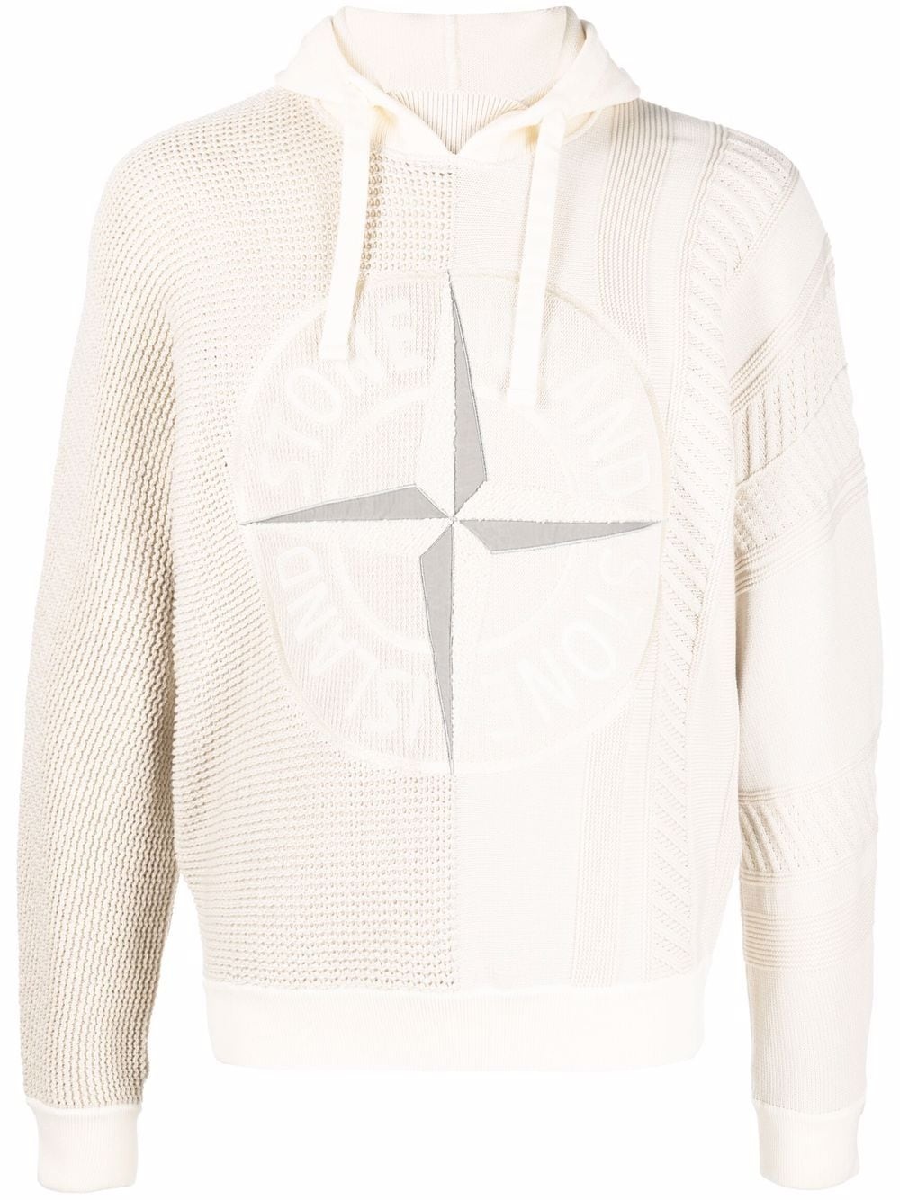 logo-embroidered textured hoodie - 1