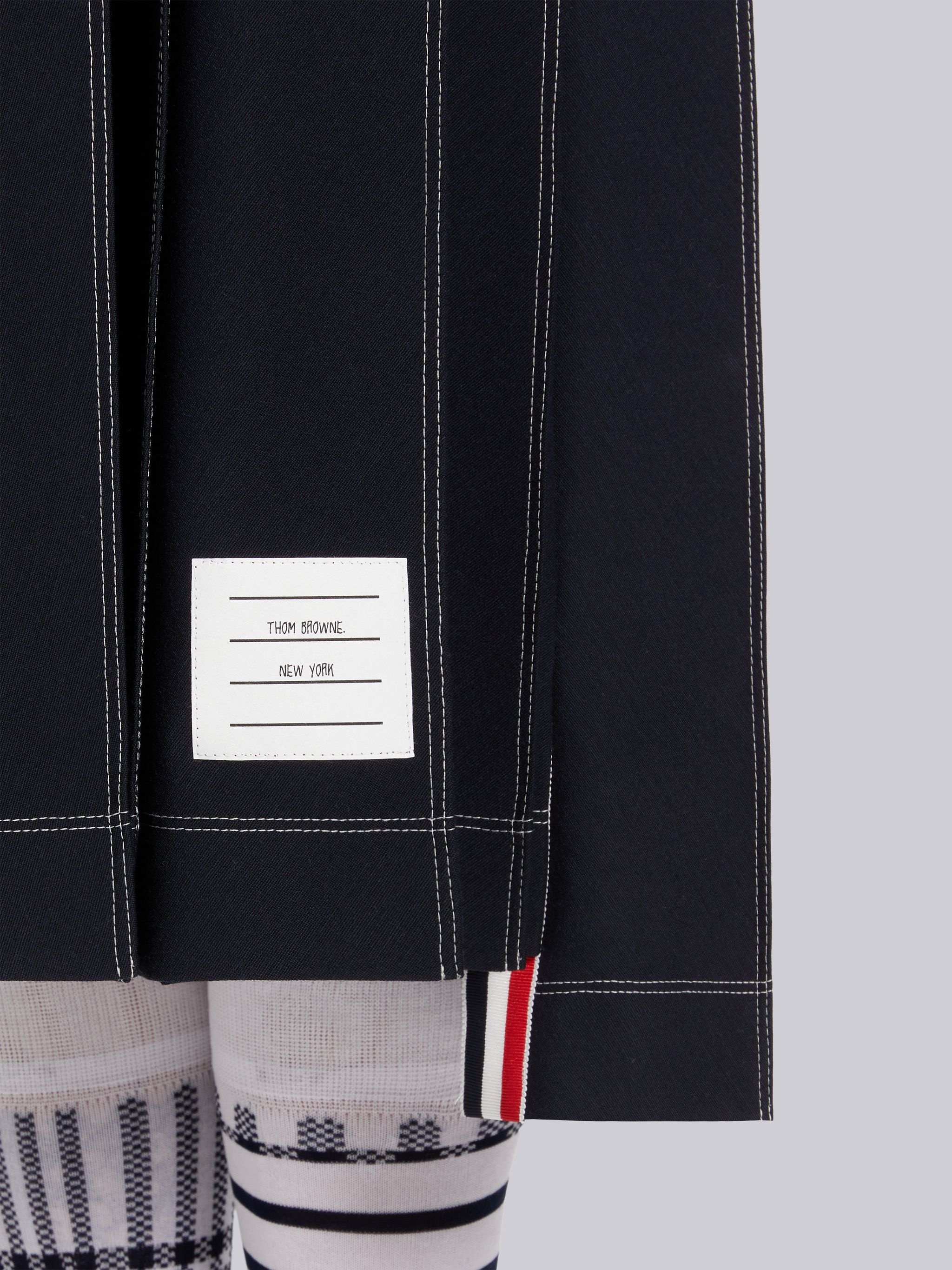 Navy Wool Tech Milano Contrast Stitch Pleated Below the Knee Skirt - 5