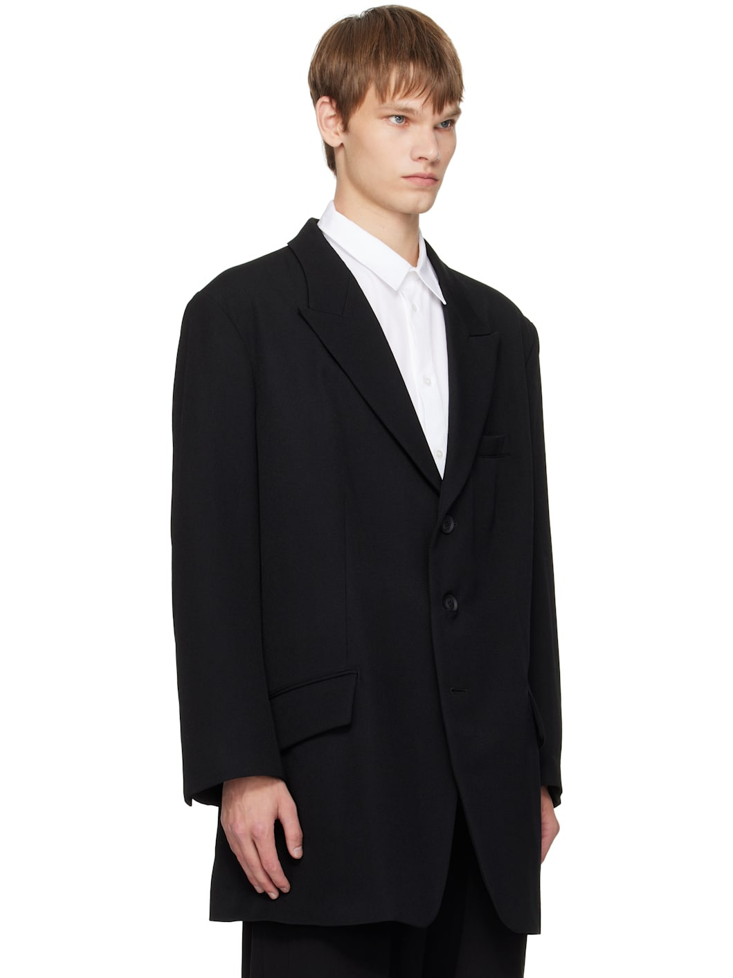 Black 3 Button Peak Blazer - 2