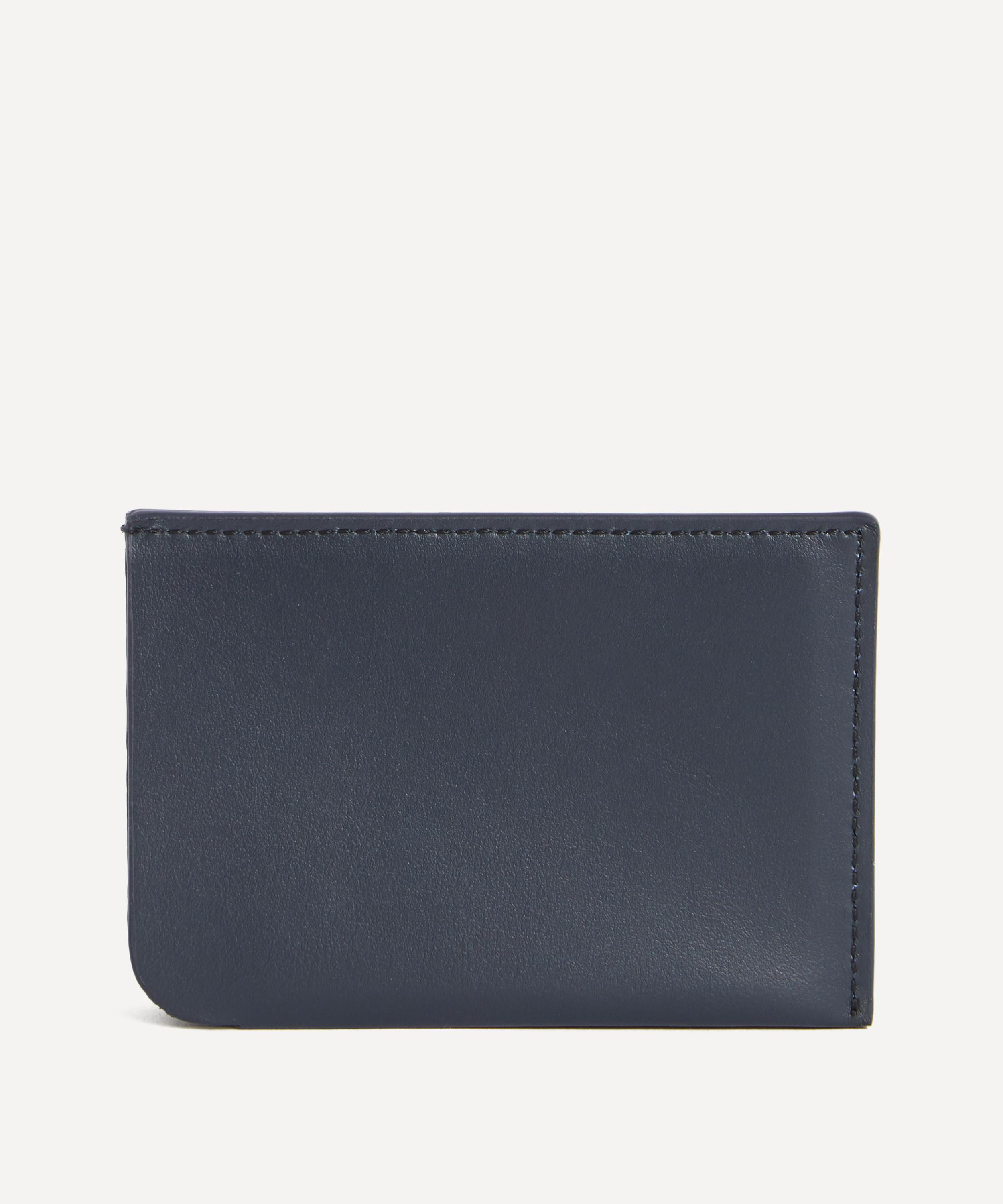 Navy Woven Leather Signature Stripe Double Card Holder - 3