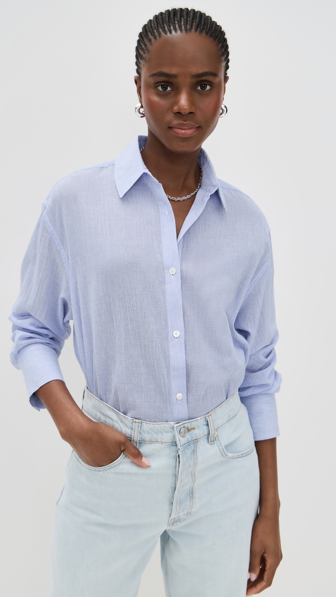 Blue and White Mini Stripe Plaza Shirt - 1