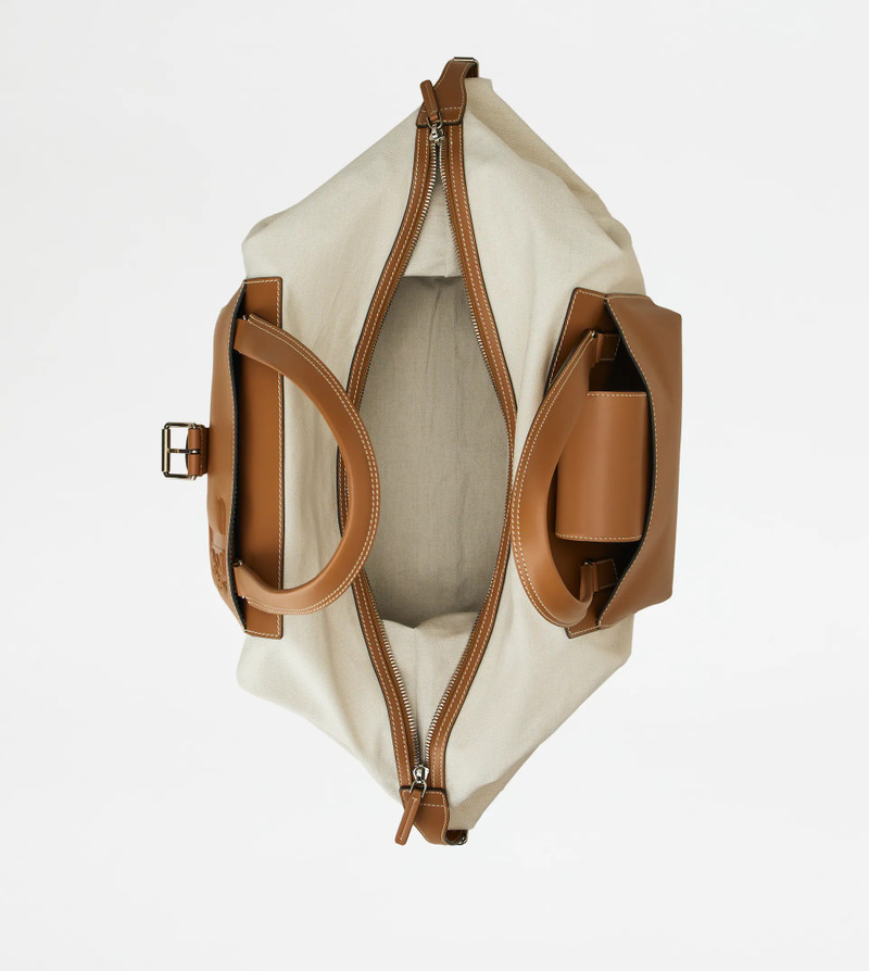 DUFFLE BAG IN CANVAS AND LEATHER MEDIUM - BROWN, BEIGE 5