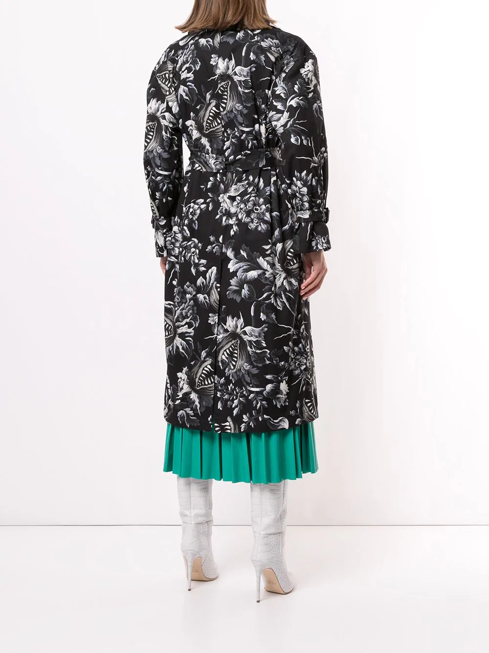 floral print belted trench coat - 4