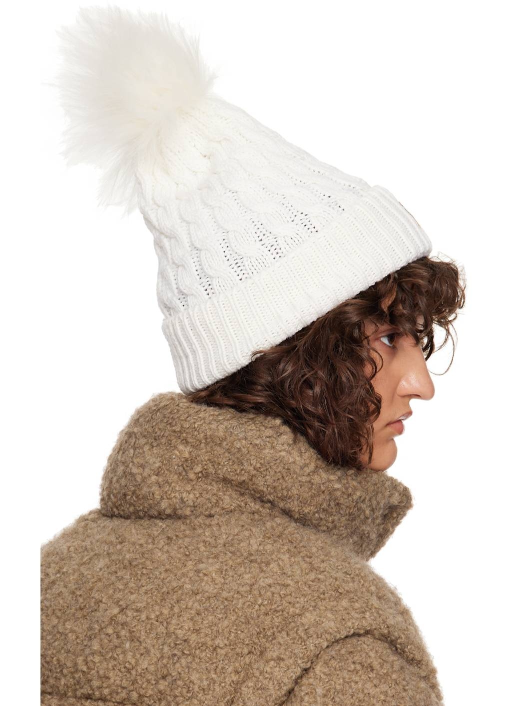 White Wool Pom Pom Beanie - 3