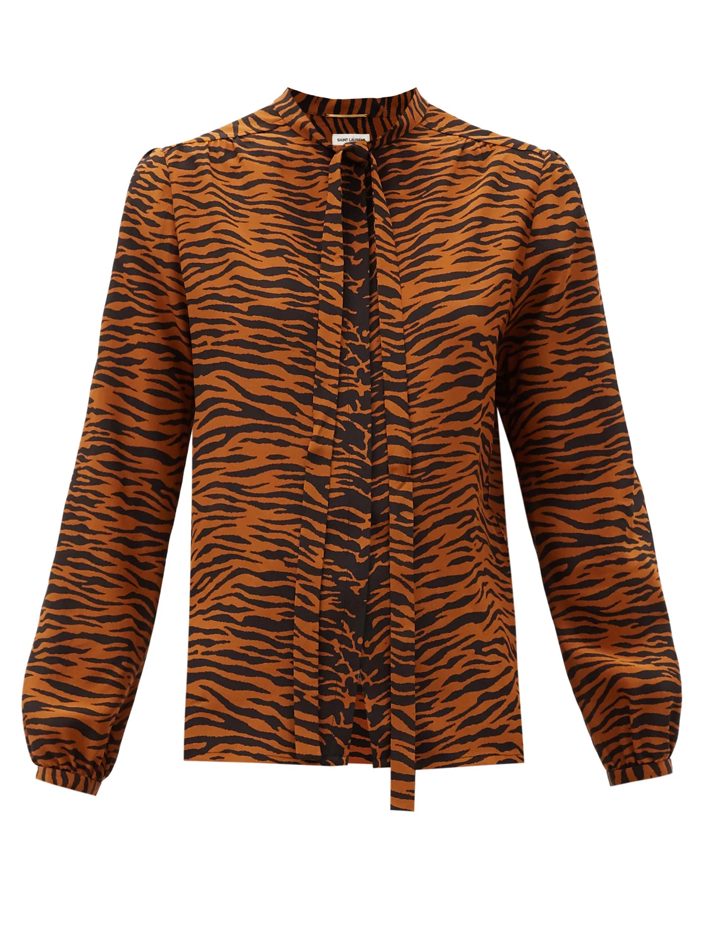 Pussy-bow tiger-print silk blouse - 1