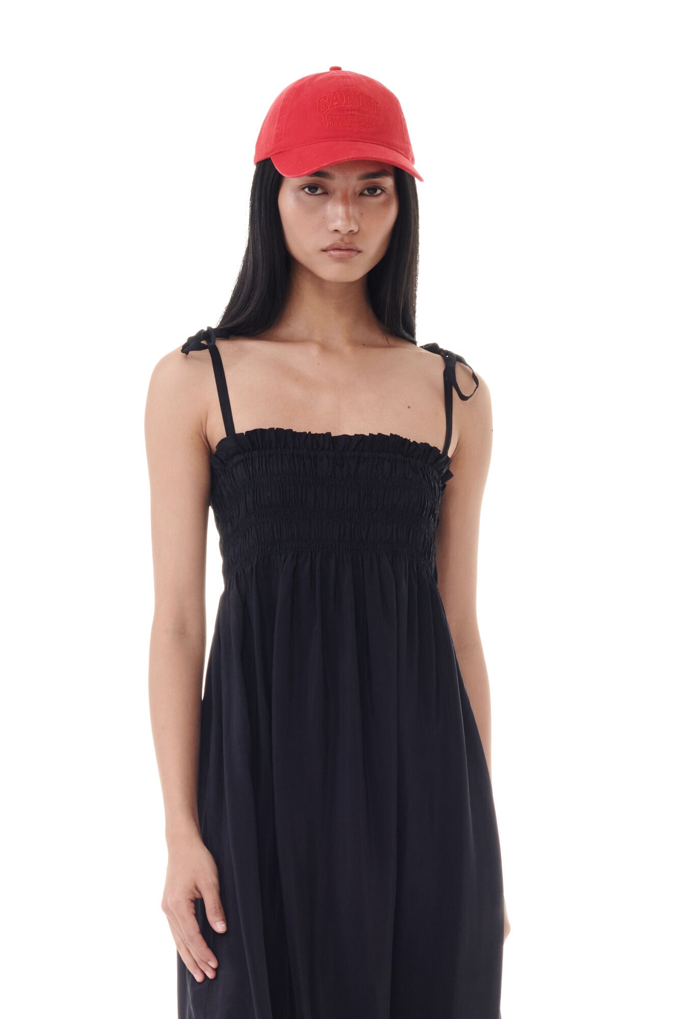 BLACK VISCOSE HABOTAI MIDI SMOCK STRAP DRESS - 3