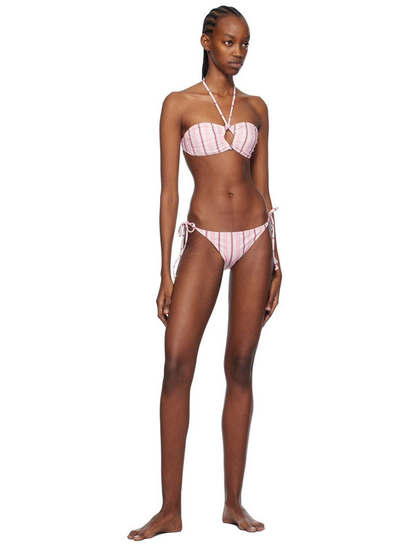 GANNI White & Pink Striped Bikini Top outlook