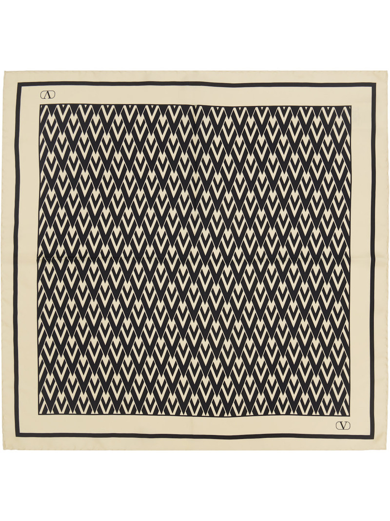 Beige & Black 'Toute La V' Silk Scarf 1