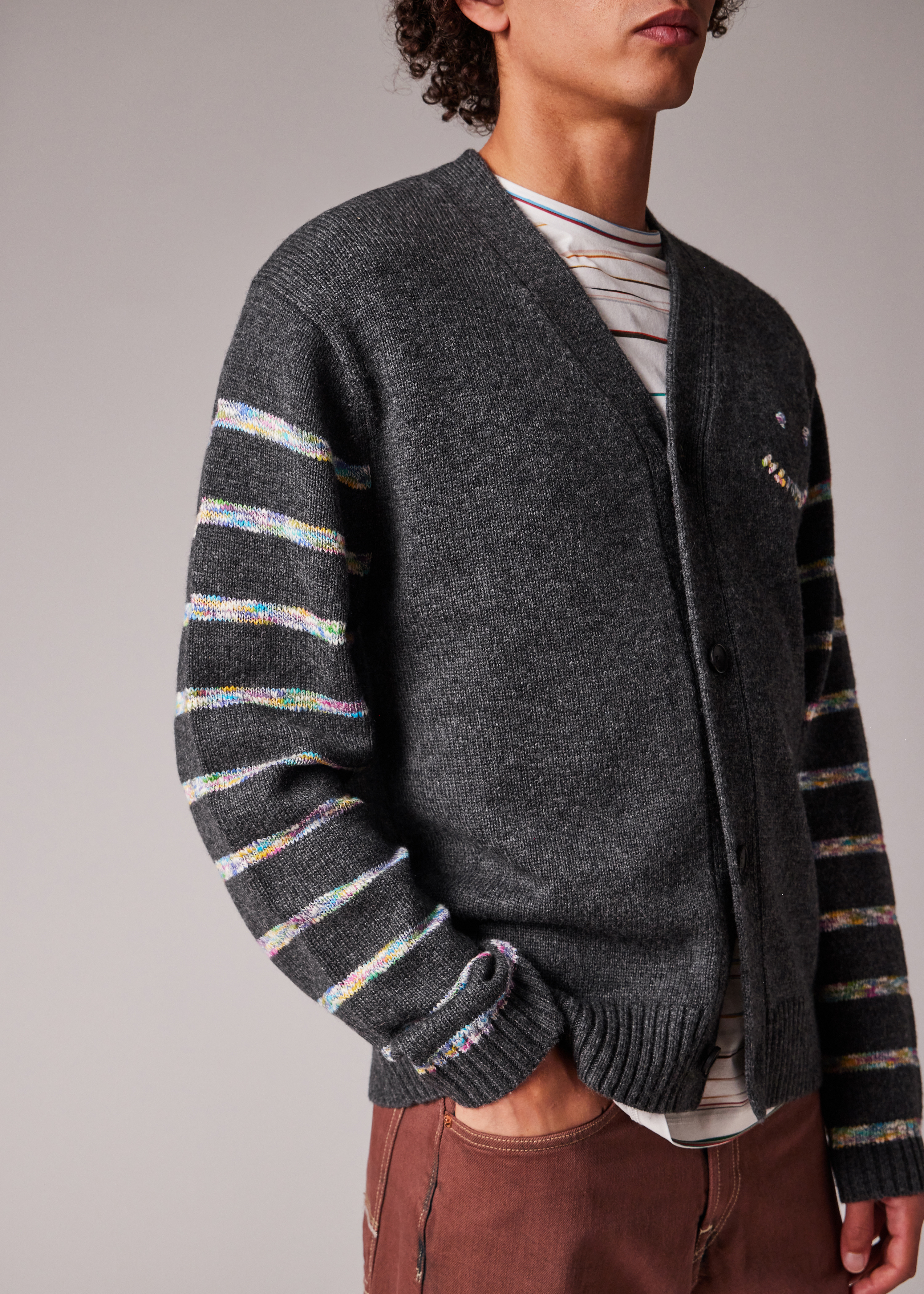 Charcoal 'Happy' Multi-Marl Stripe Cardigan - 6