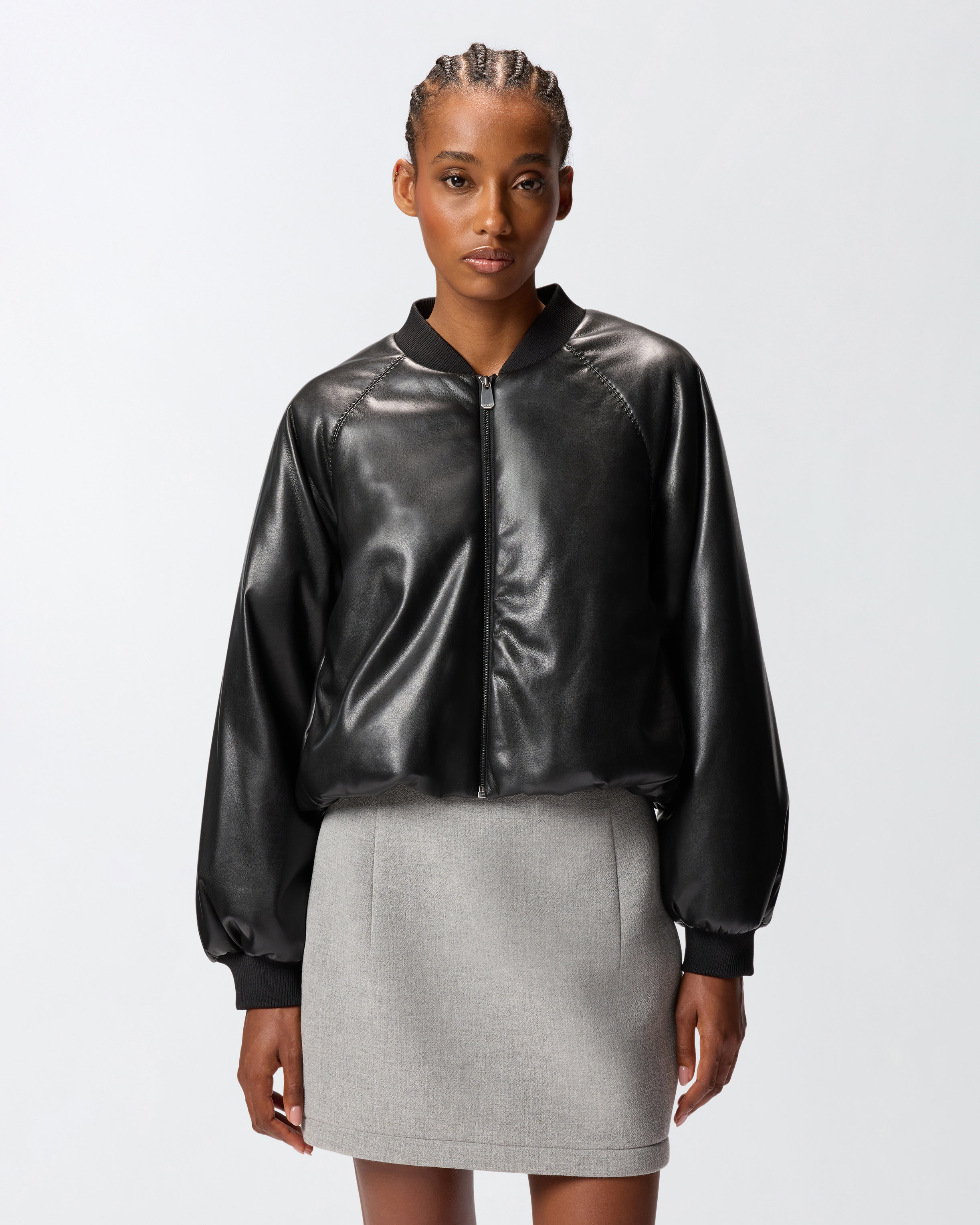 SHORT LEATHER-EFFECT BOMBER JACKET - 2