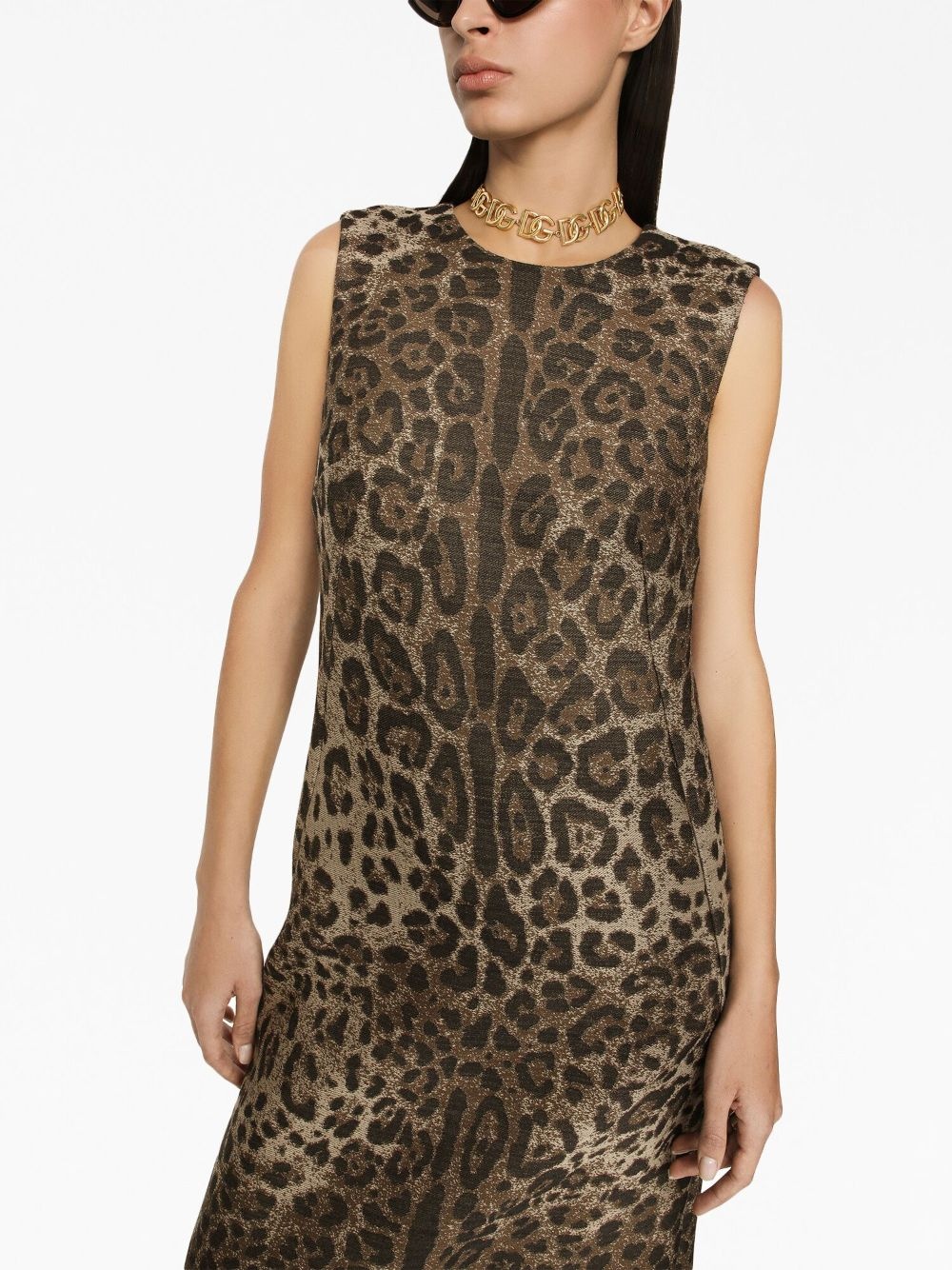 leopard-jacquard mid-length dress - 5