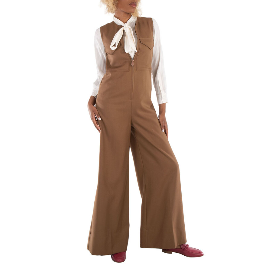 Burberry Ladies Warm Walnut Neave Wool Jumpsuit - 6