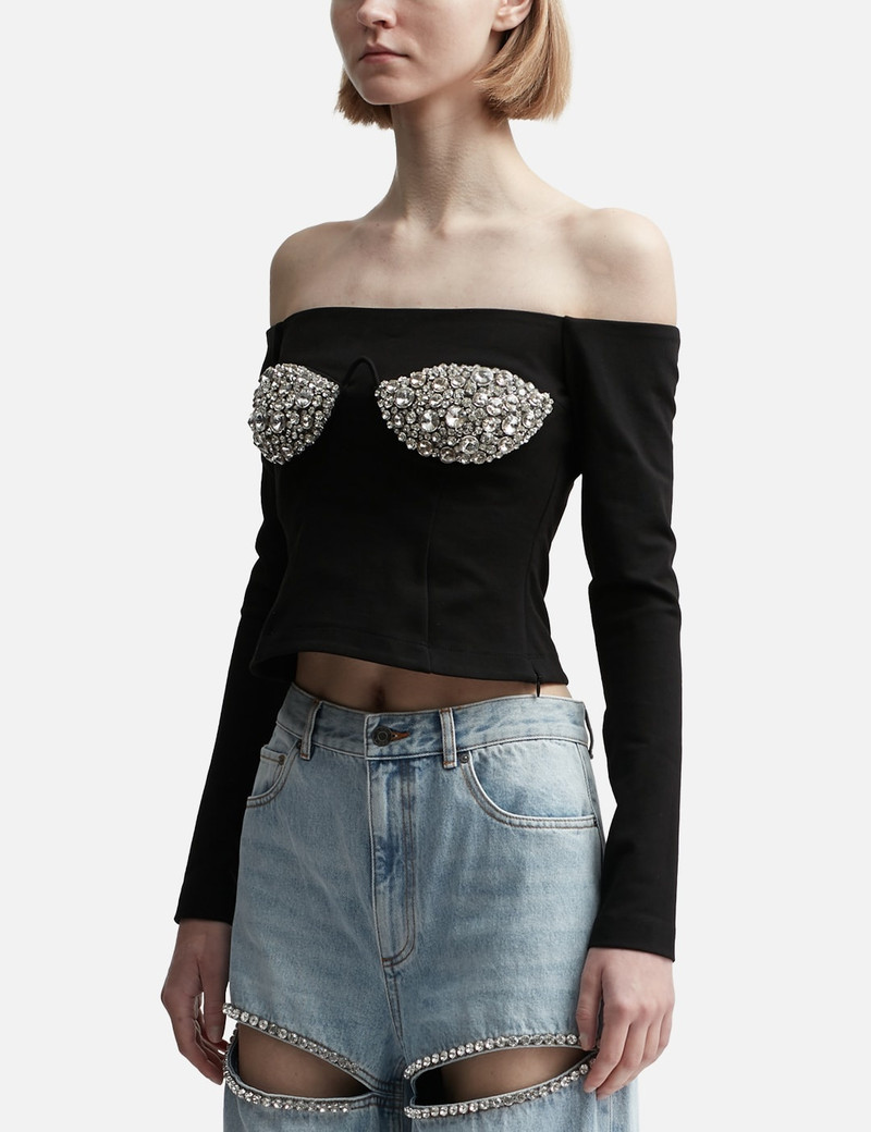 AREA EMBROIDERED CRYSTAL CUP LONG SLEEVE TOP outlook