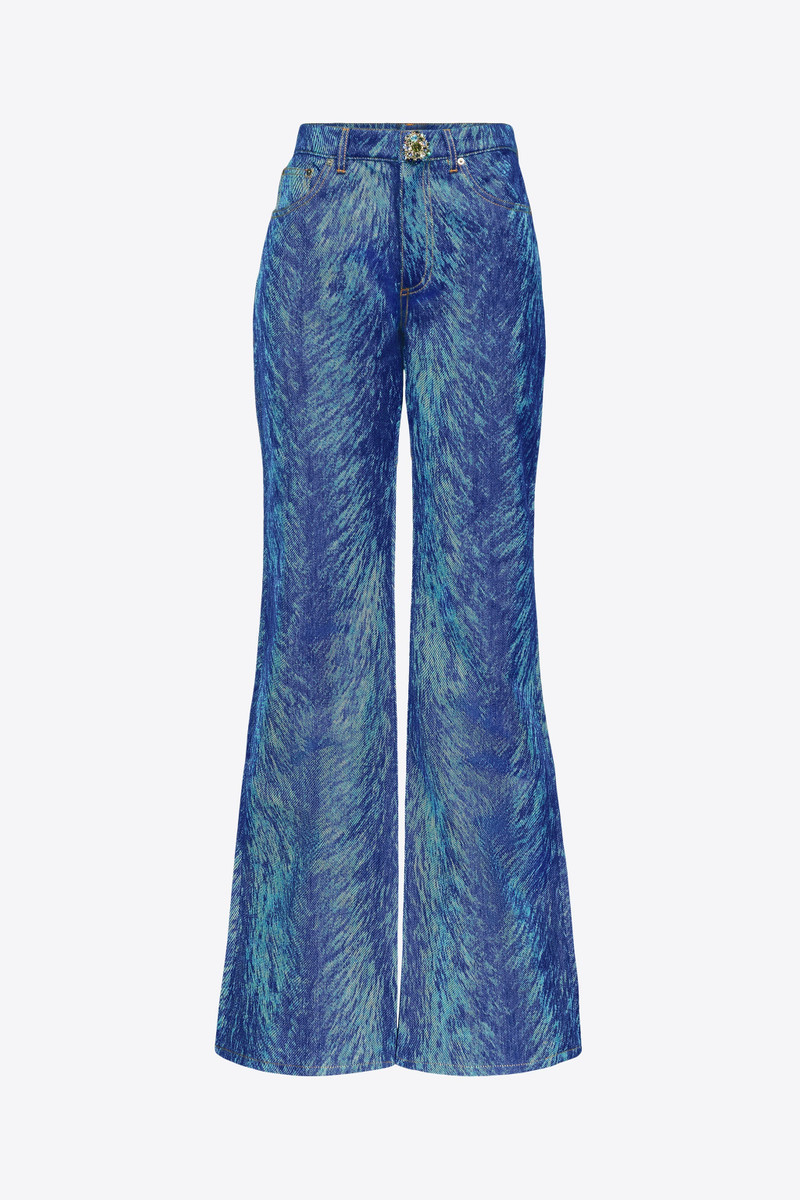 CRYSTAL BUTTON FUR PRINTED JEANS - 1