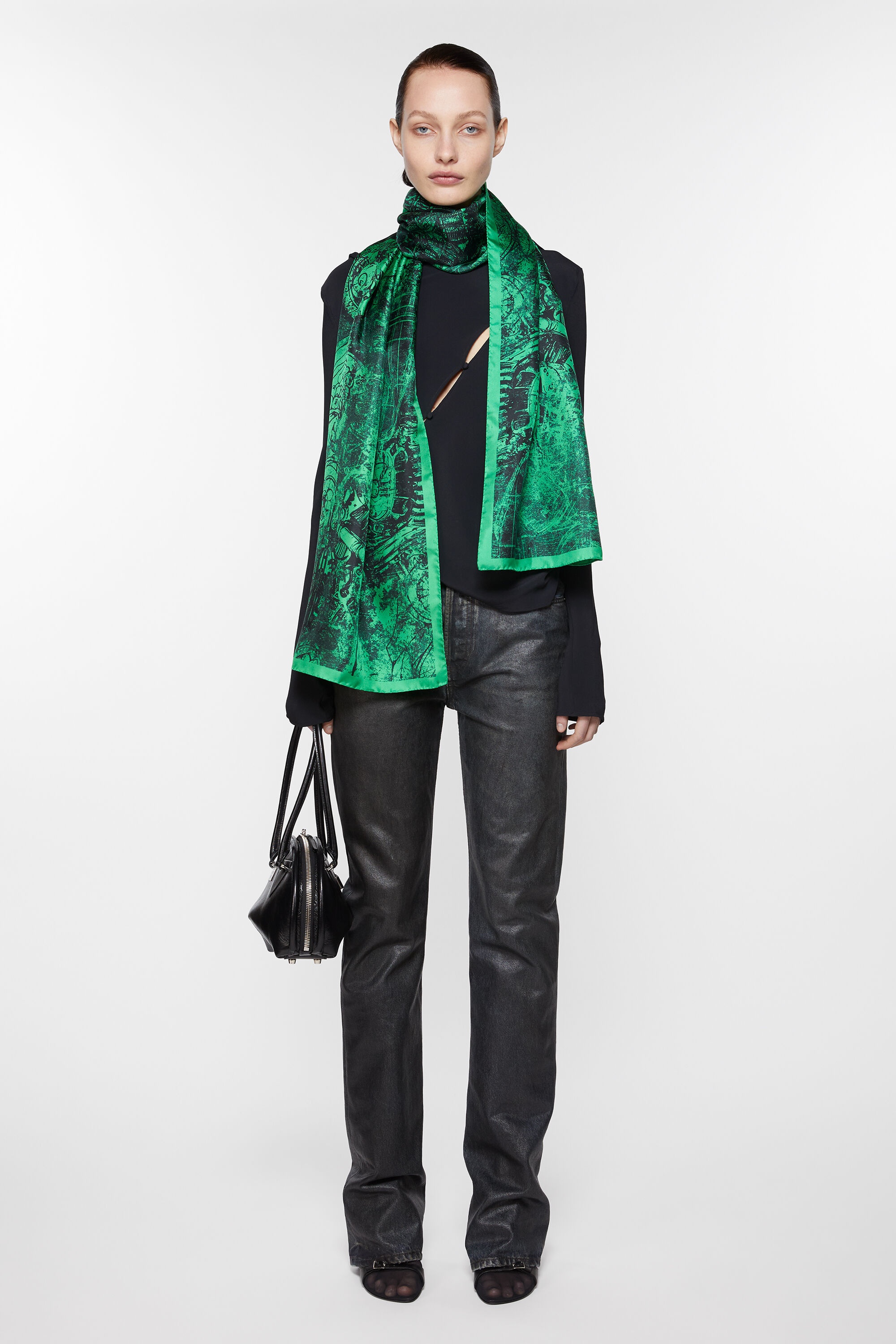Printed silk scarf - Green/black - 2