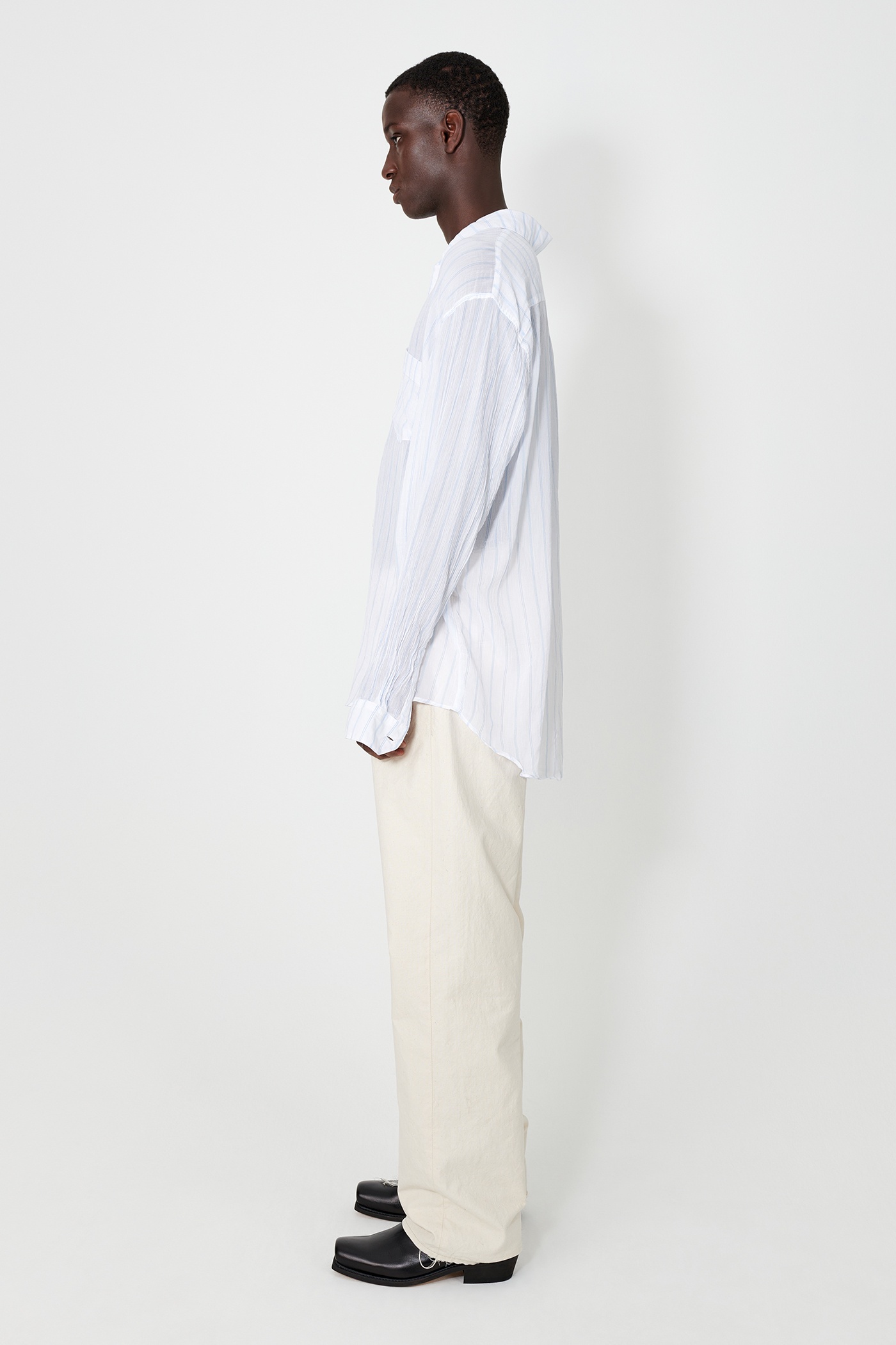Initial Shirt White Rayon Plait Stripe - 3