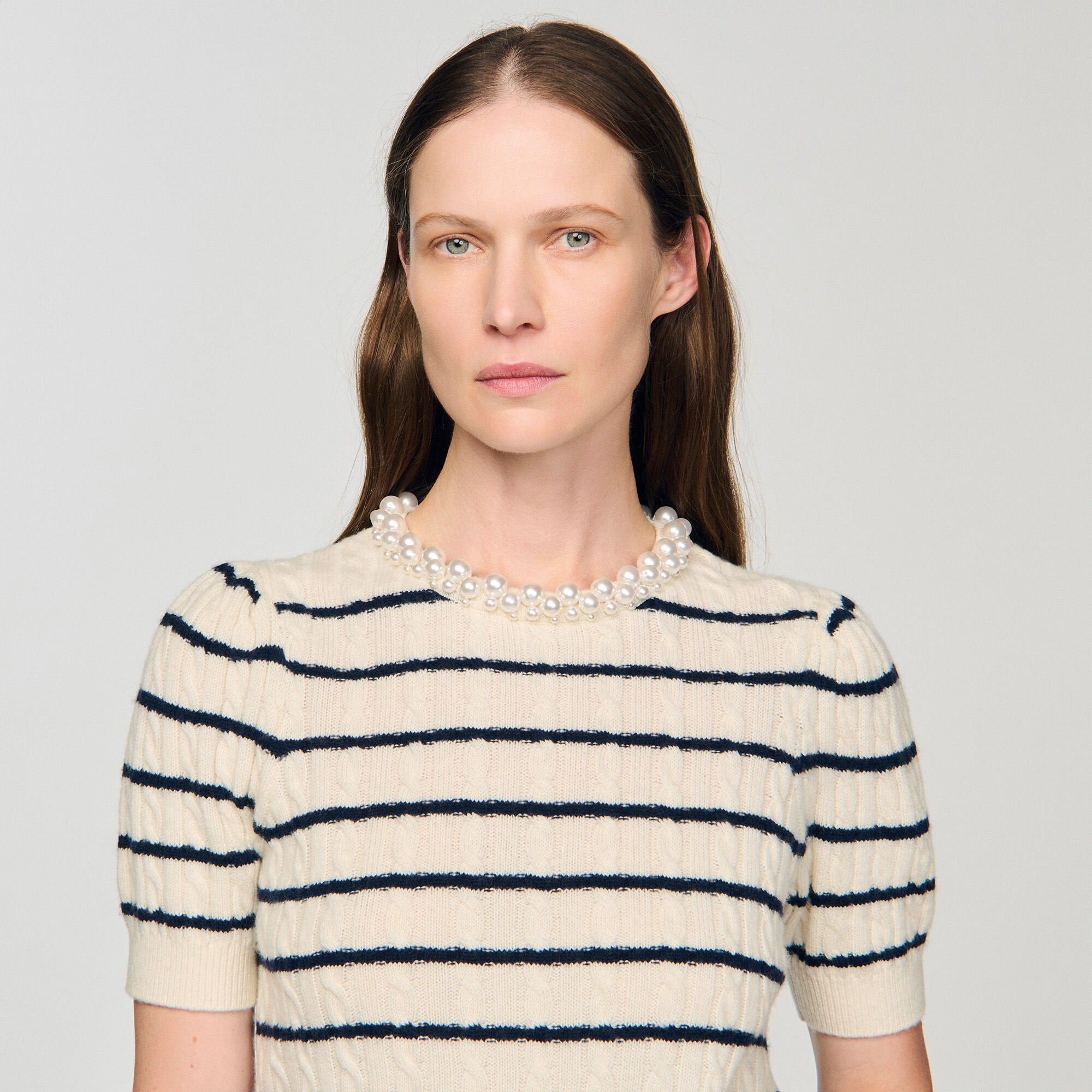 STRIPED SWEATER WITH PEARL COLLAR - 3