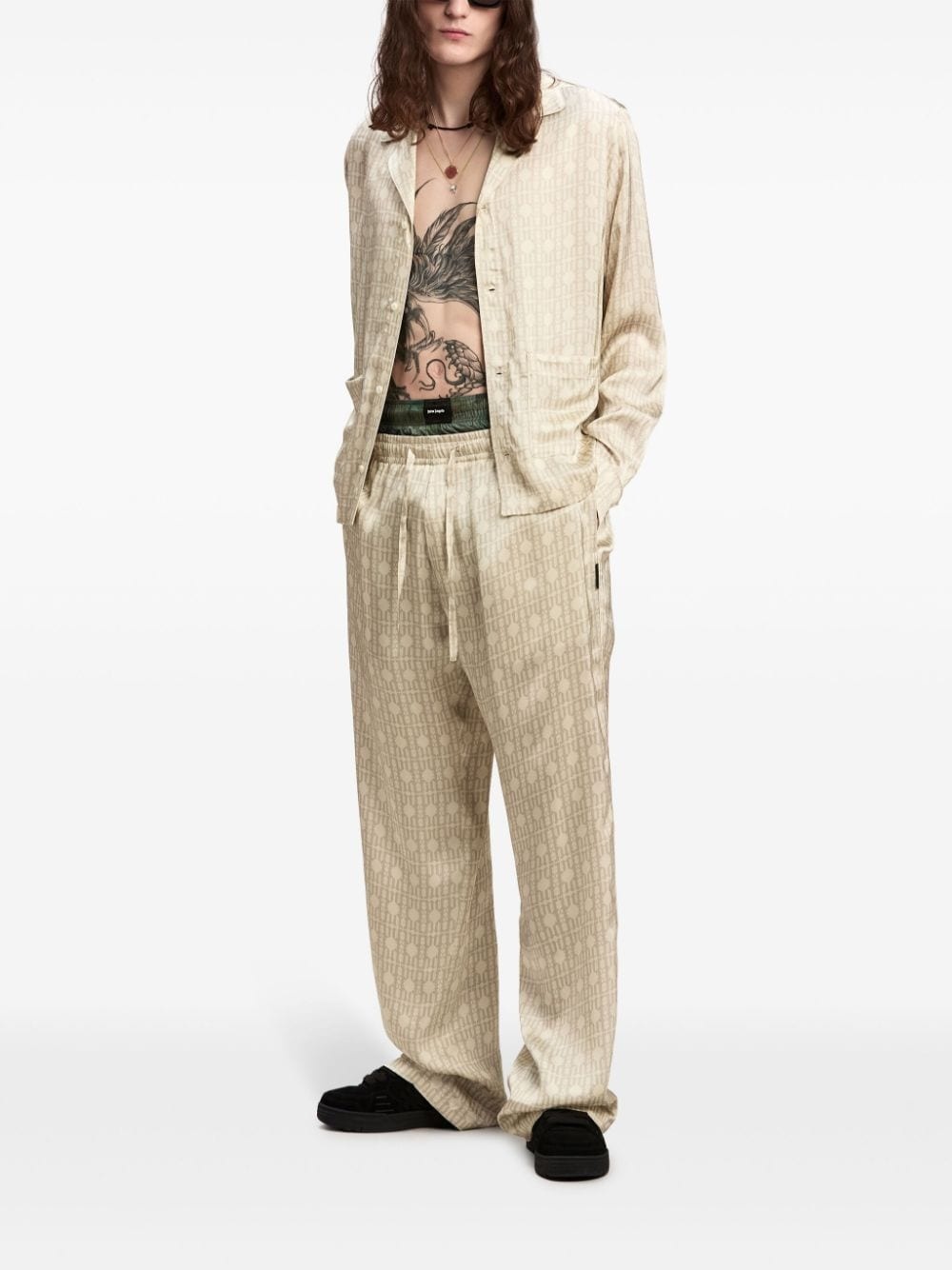 monogram-jacquard wide-leg trousers - 2