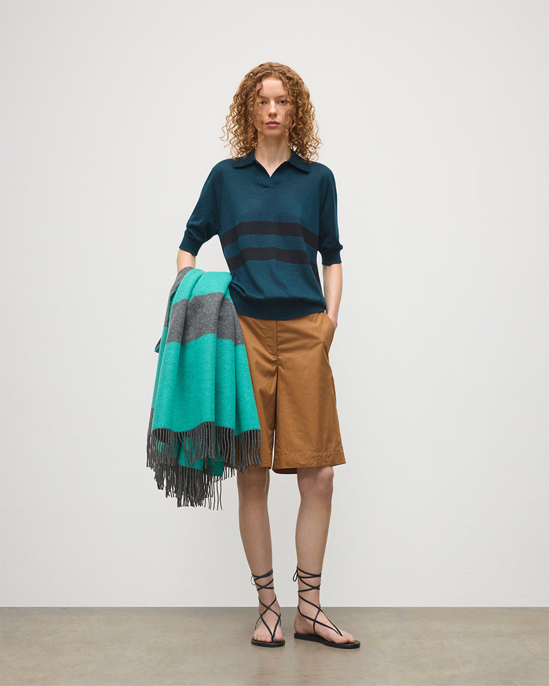 Johnstons of Elgin Coira Green & Black Superfine Cashmere Polo Shirt outlook