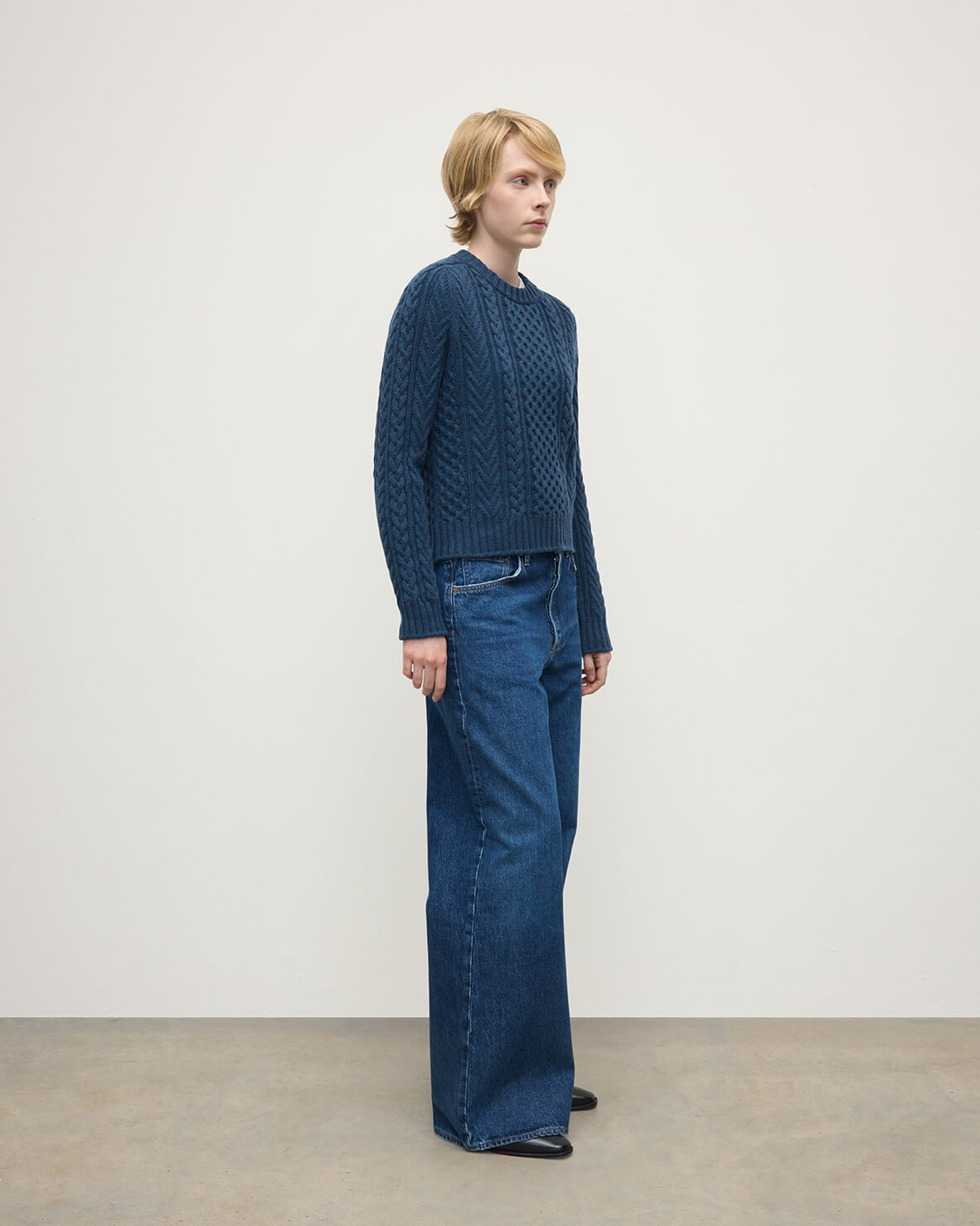 Aran Cable Navy Cashmere Jumper - 3