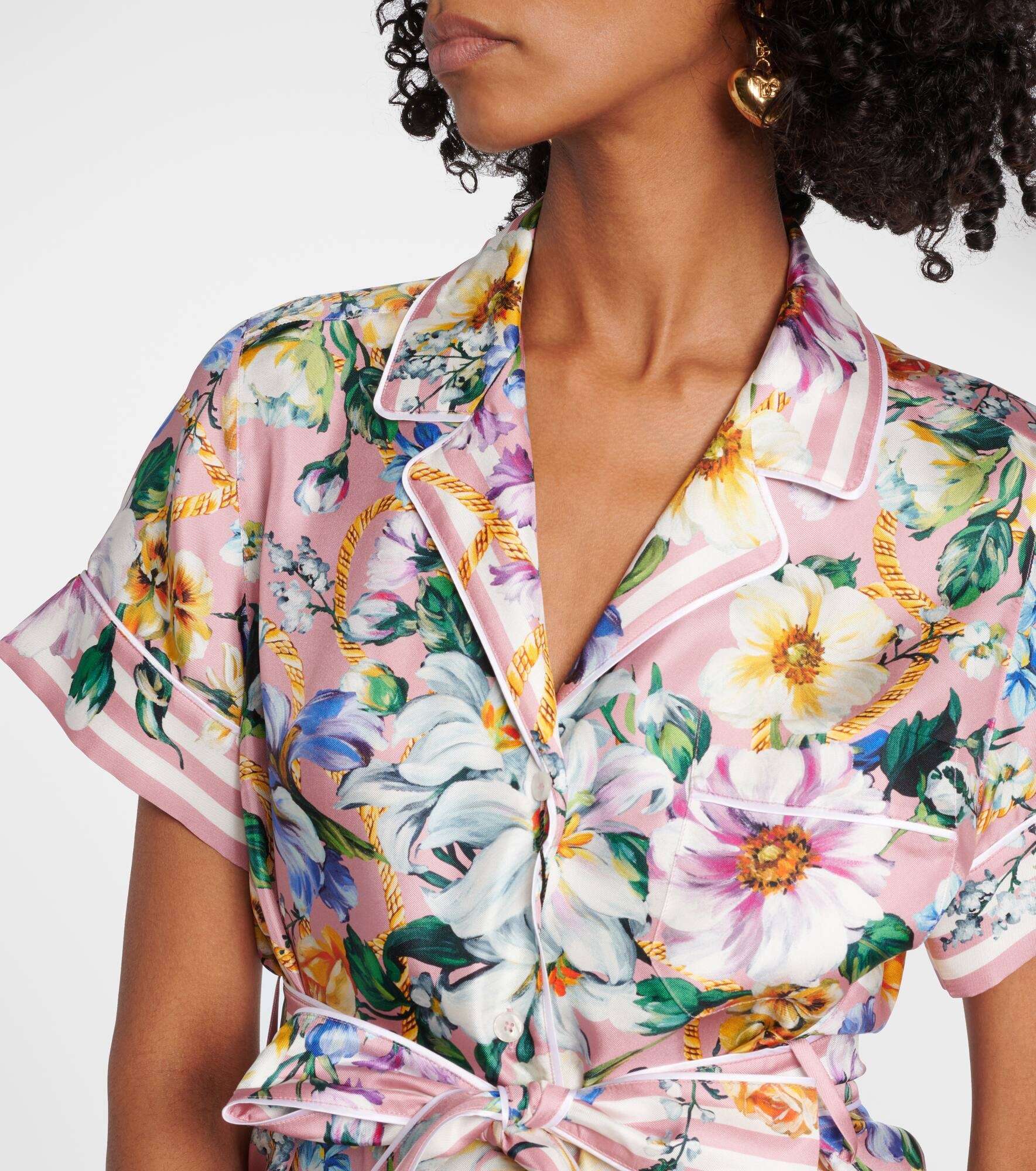 Bow-detail floral silk shirt - 4