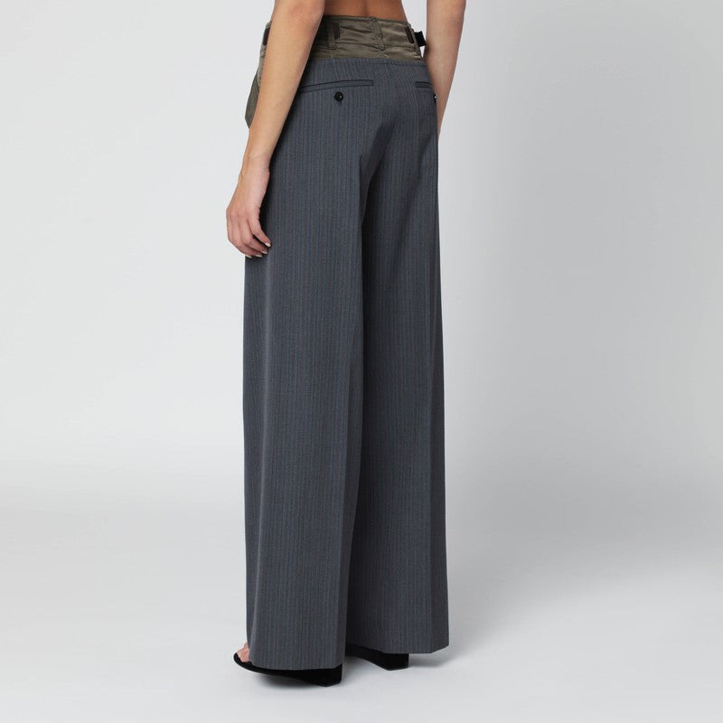Sacai Grey/Khaki Pinstripe Bi-Material Trousers Women - 2