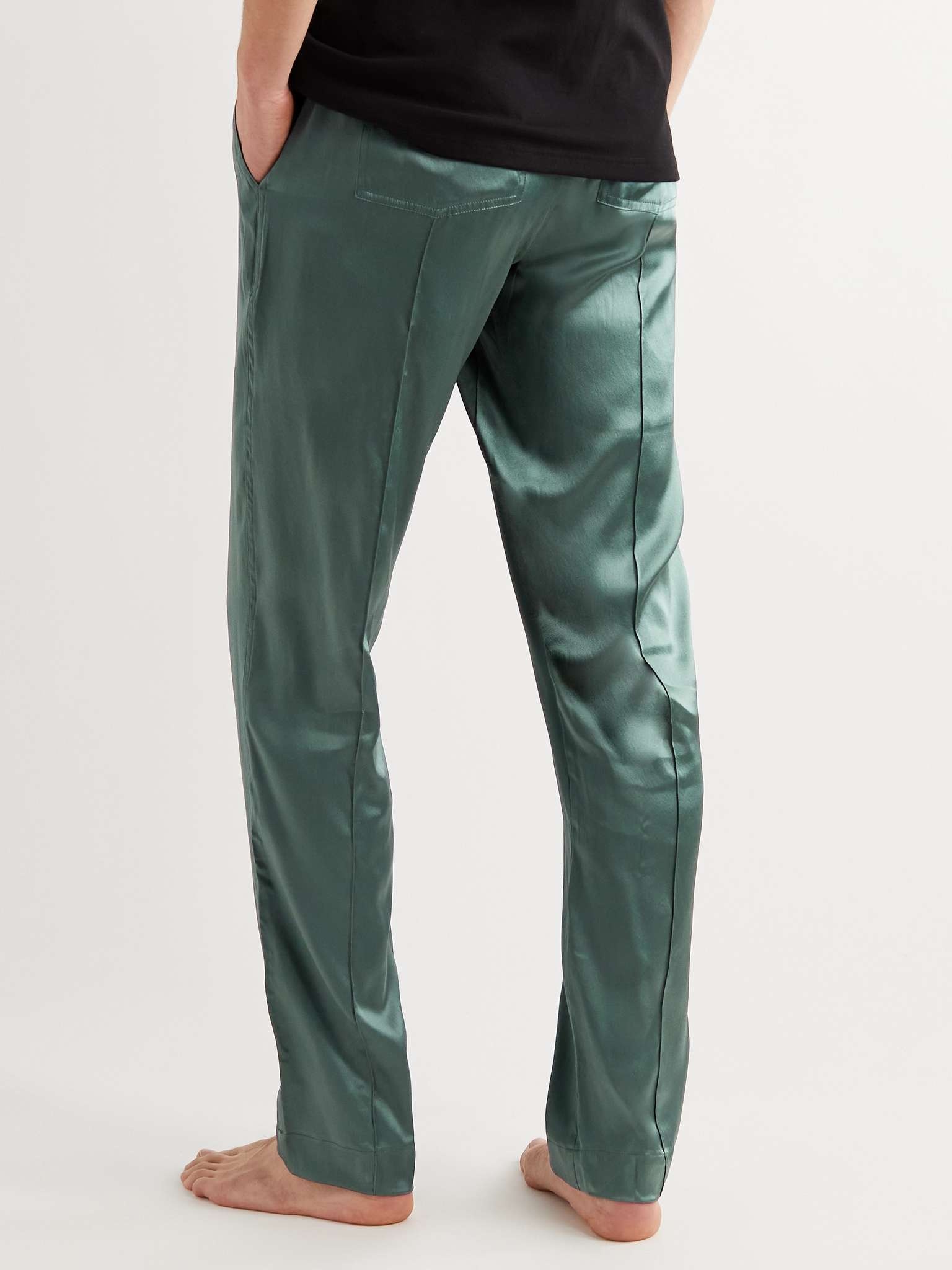 Velvet-Trimmed Stretch-Silk Satin Pyjama Trousers - 3