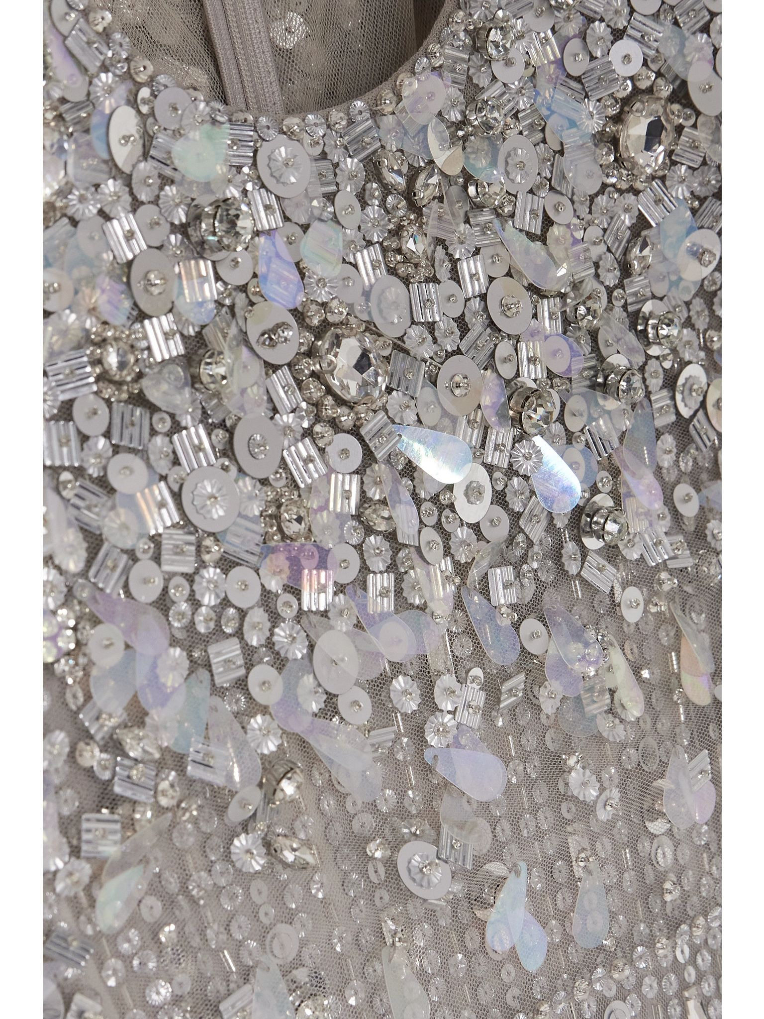 Nettie cape-effect embellished sequined tulle gown Platinum - 4