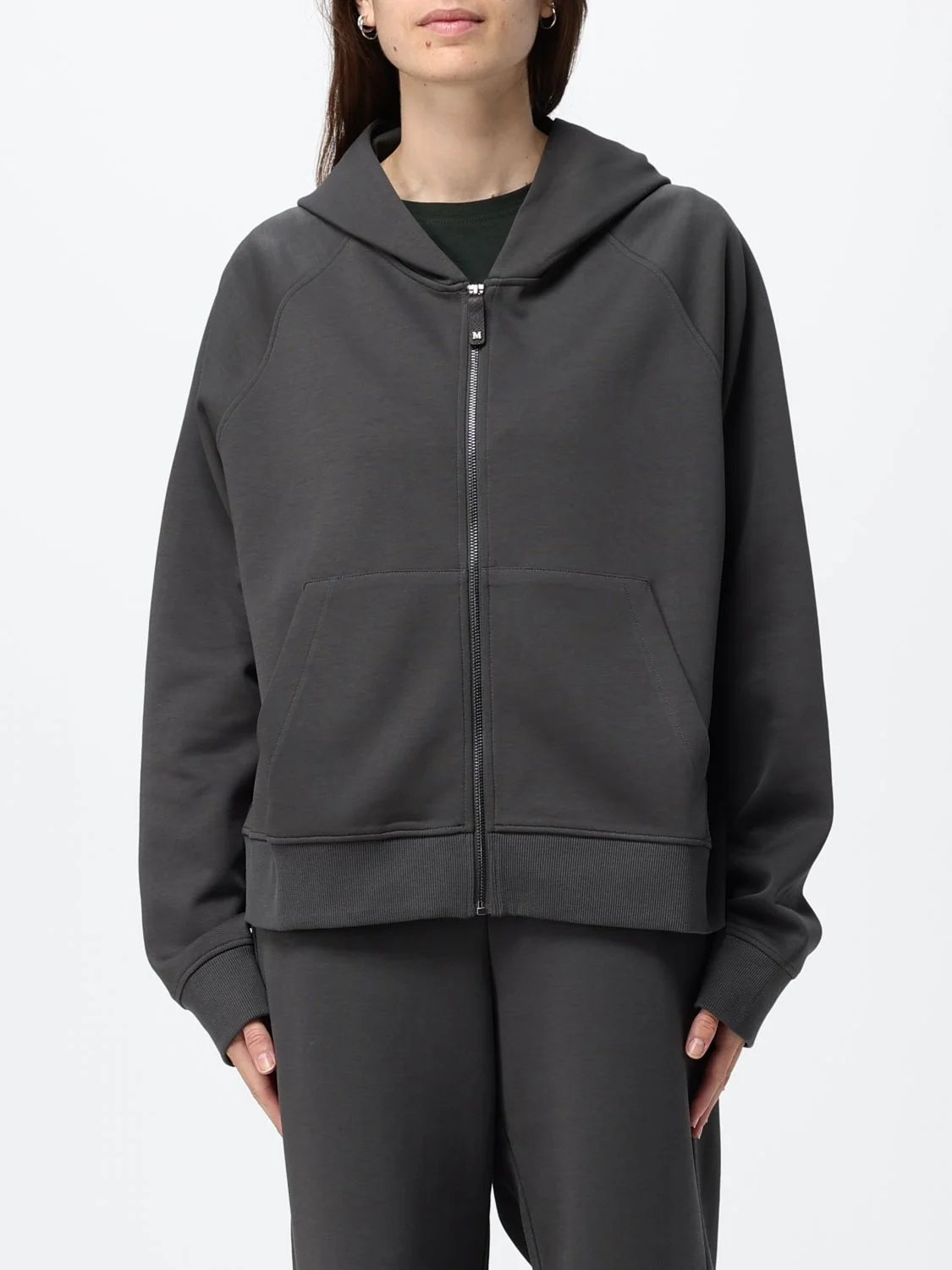 'S Max Mara Hooded Cotton Zip-Up Sweatshirt with Kangaroo Pocket - 1