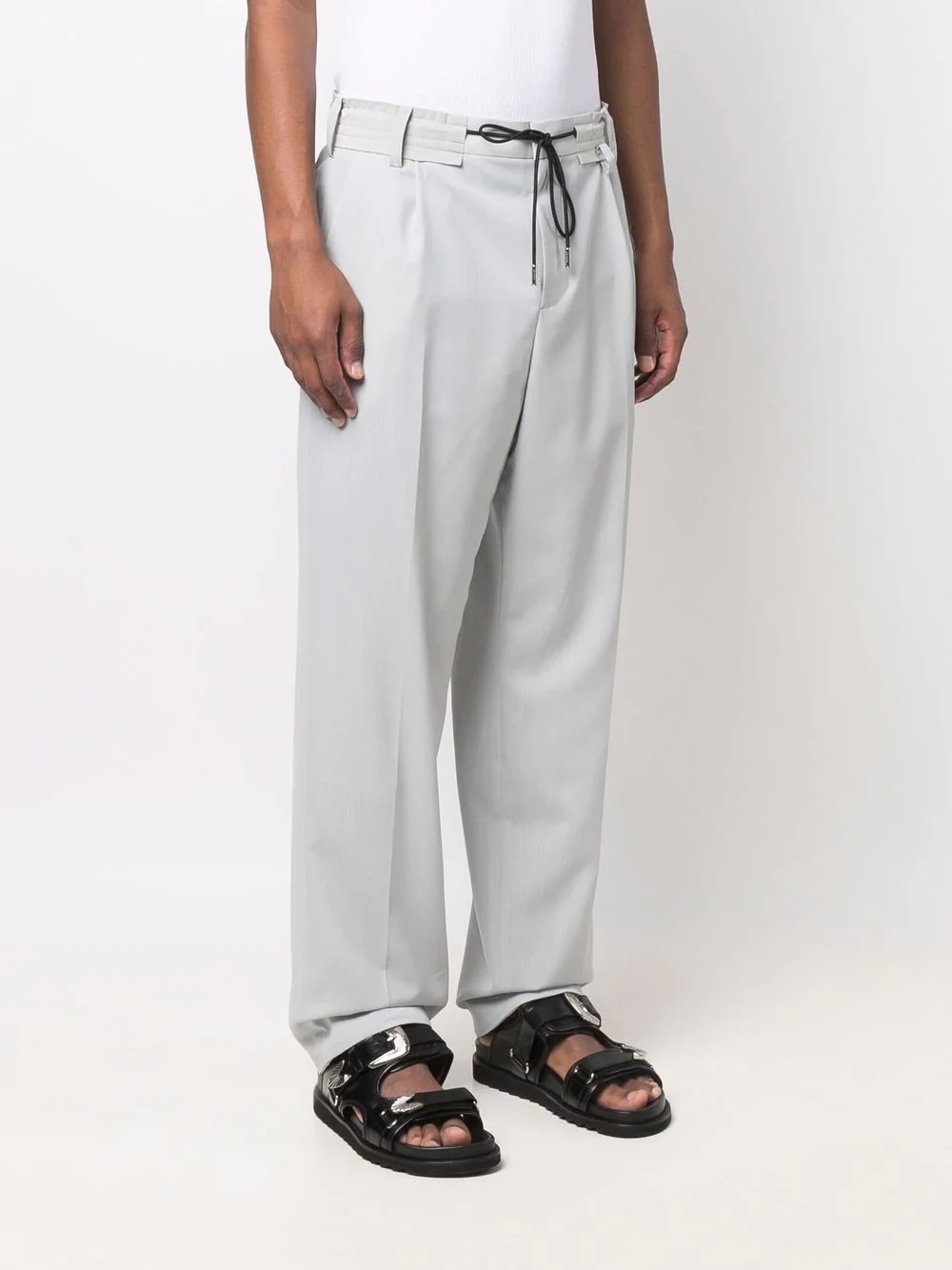 drawstring-waist straight-leg trousers - 3