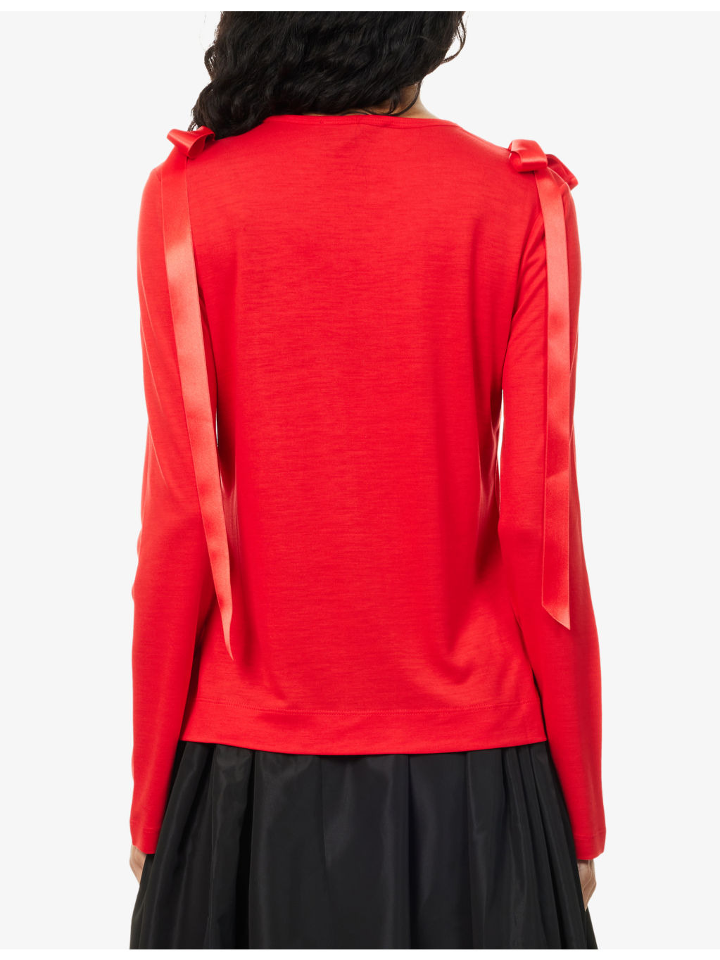 Bow-Ribbon Long-Sleeves Woven T-Shirt - 4