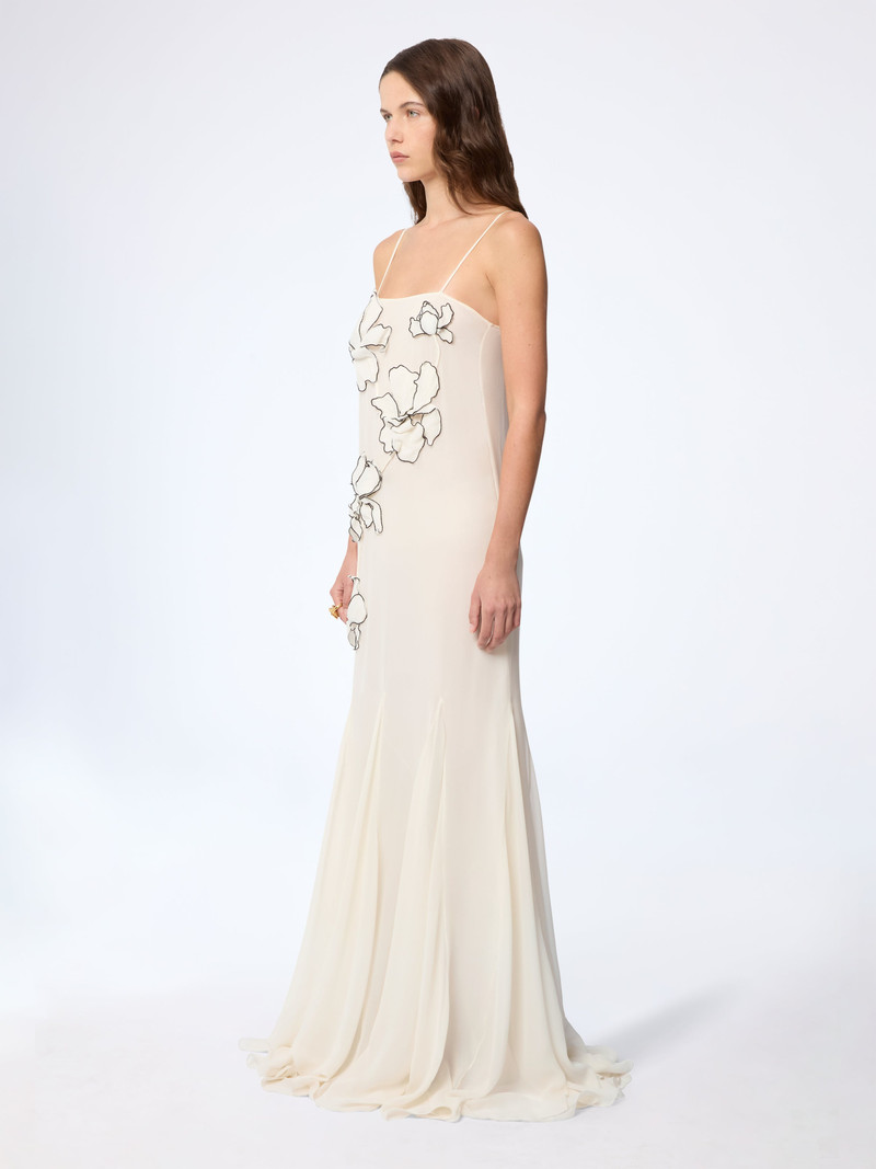 NINA RICCI Cream Long Embroidered Flowers Silk Dress outlook