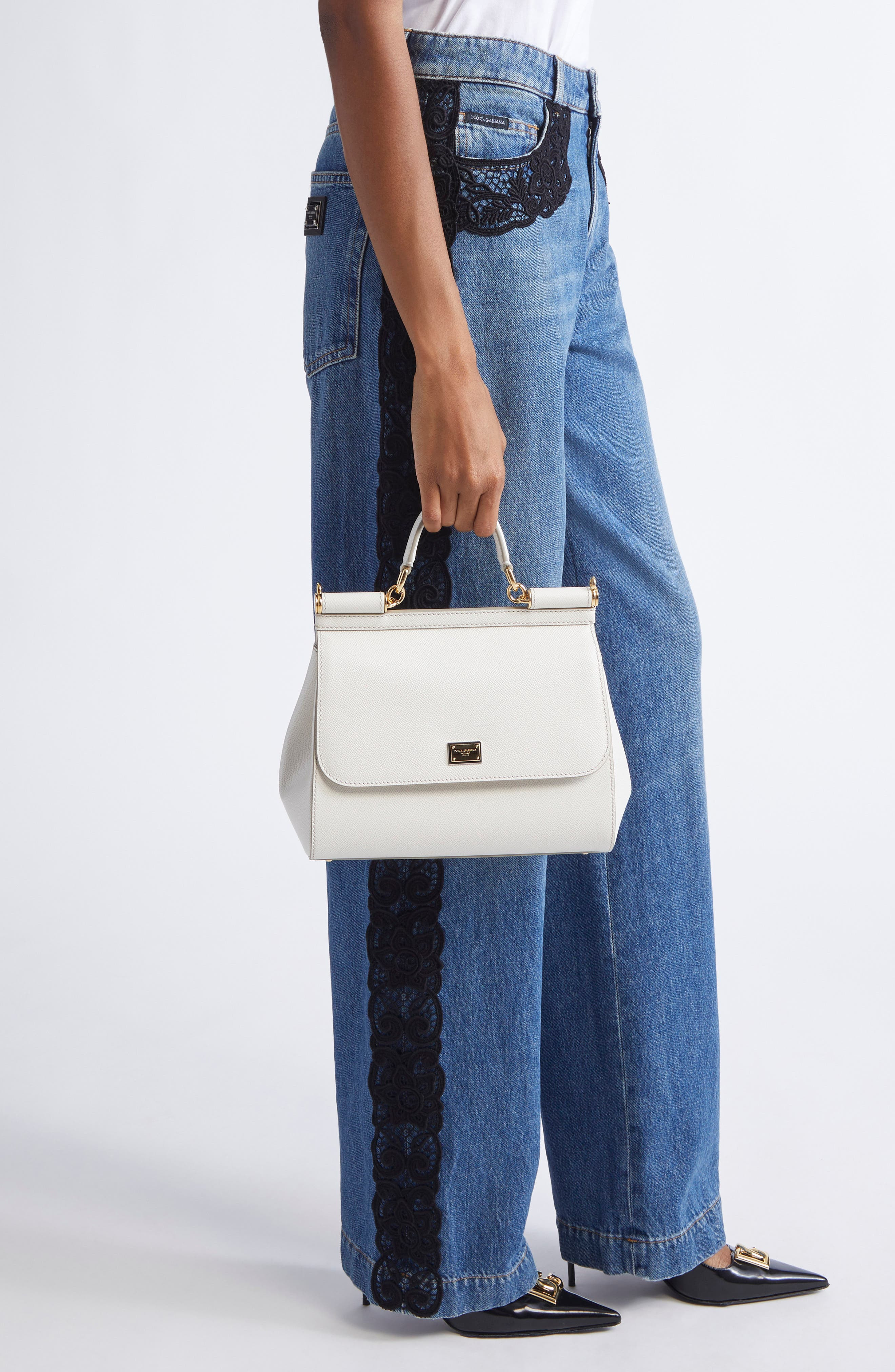 Dolce&Gabbana Sicily Leather Top Handle Bag in 80001 White at Nordstrom - 3