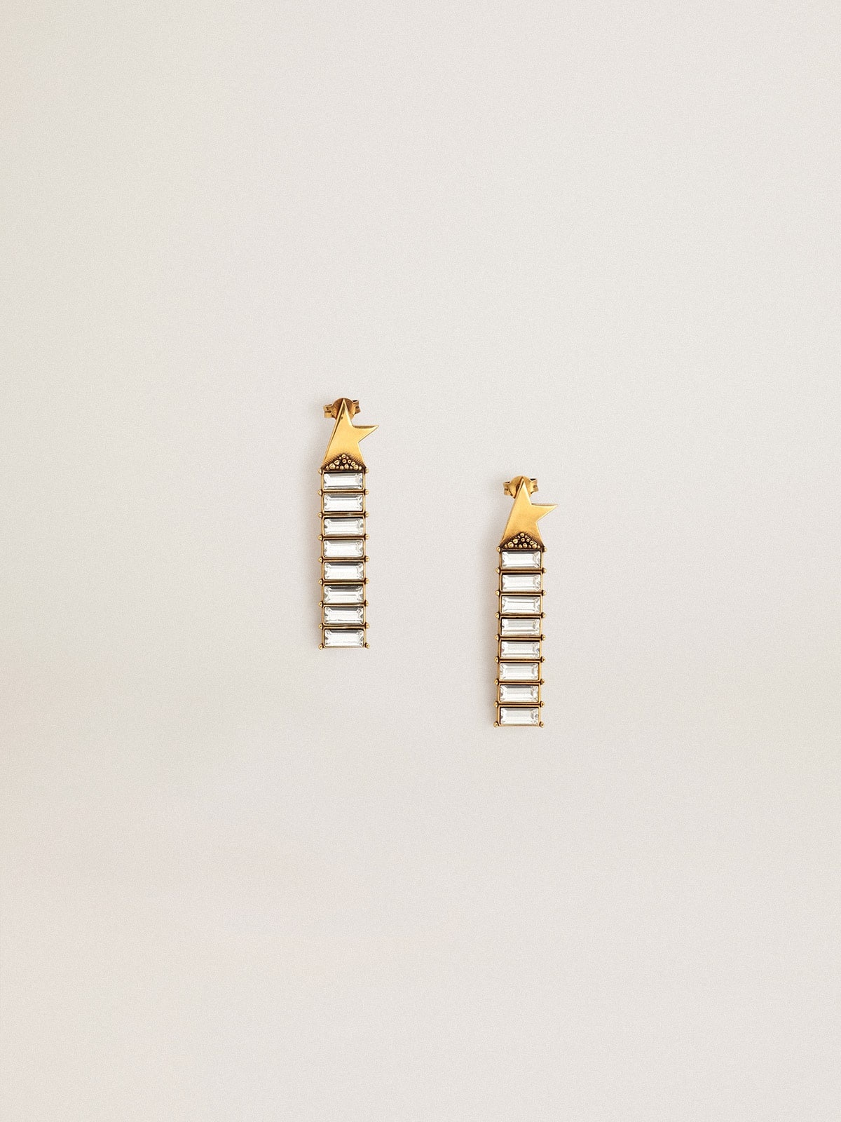 Drop earrings with antique gold star and baguette-shaped crystals - 1