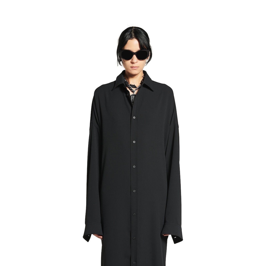 Women's Lace-up Shirt Dress in Black - 5
