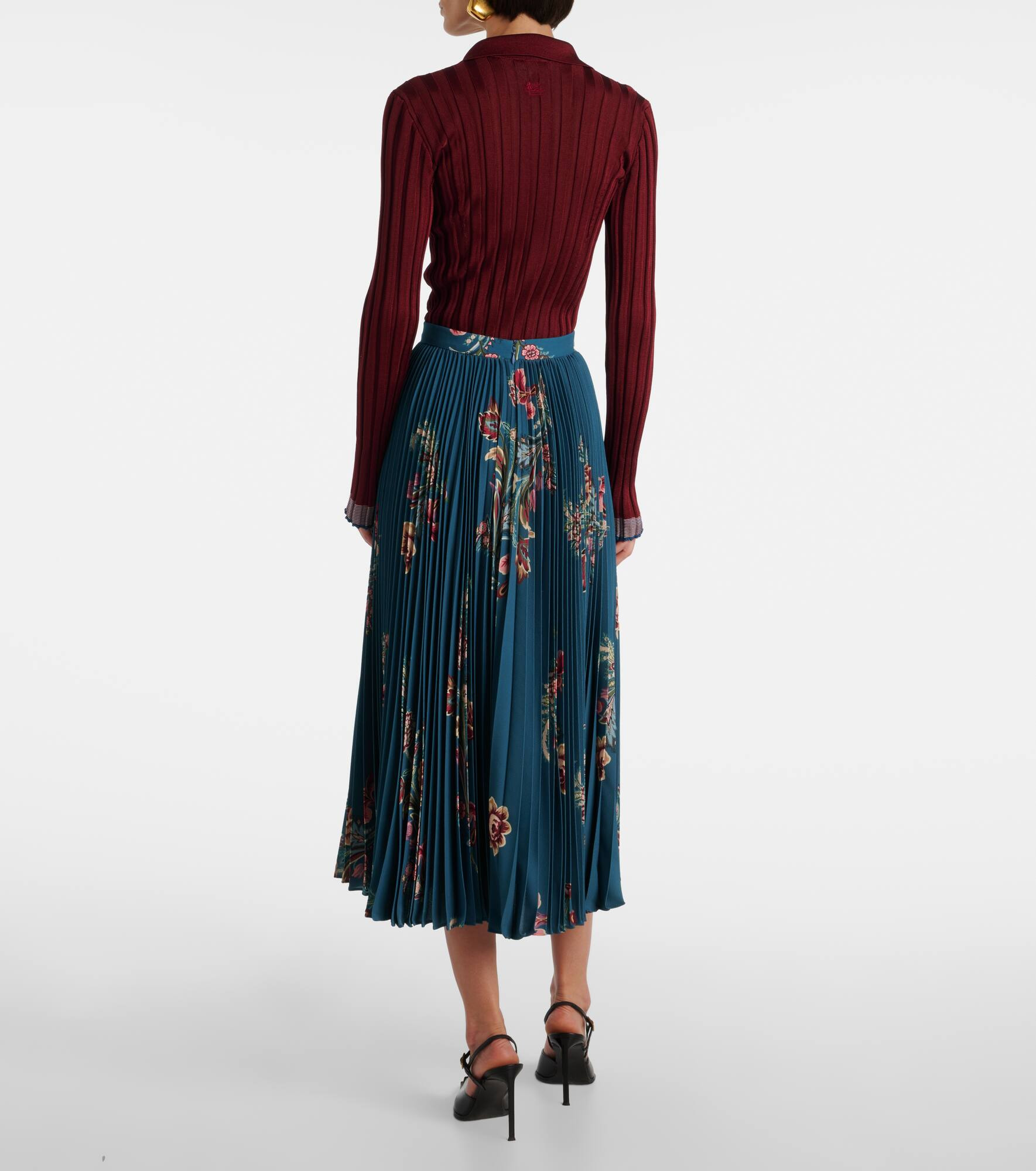 Plissé high-rise floral midi skirt - 3