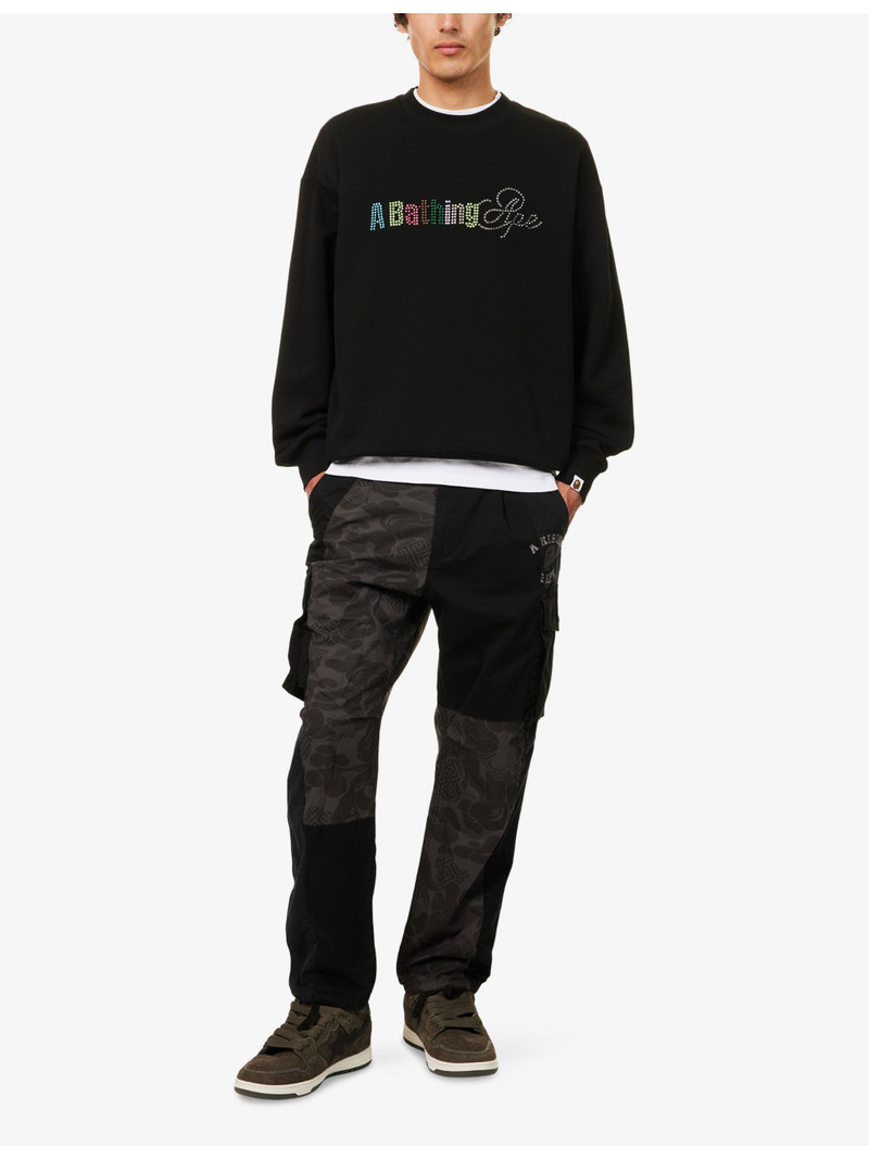 A BATHING APE® Rhinestone Logo Crewneck Cotton-Jersey Sweatshirt outlook