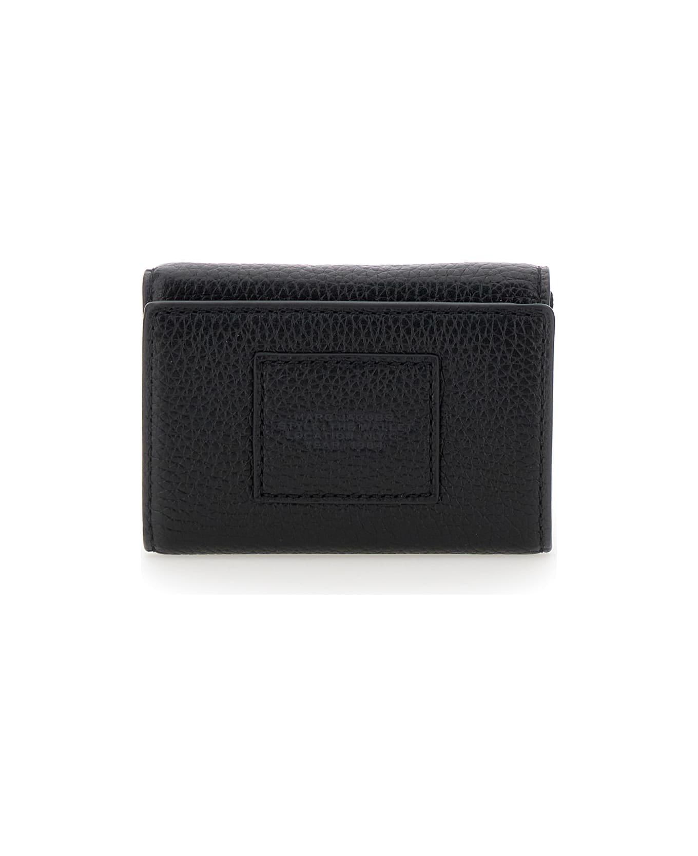 'the Wallet Trifold' Black Wallet With Engraved Logo On The Front In Hammered Leather Woman - 2