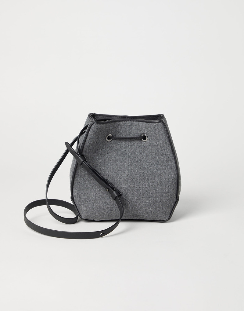 Brunello Cucinelli BC Duo small bucket bag in virgin wool canvas with monili outlook